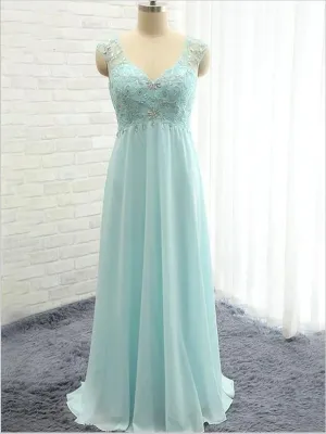 Chiffon Sleeveless V-neck Bridesmaid Dresses Floor Length with Beading