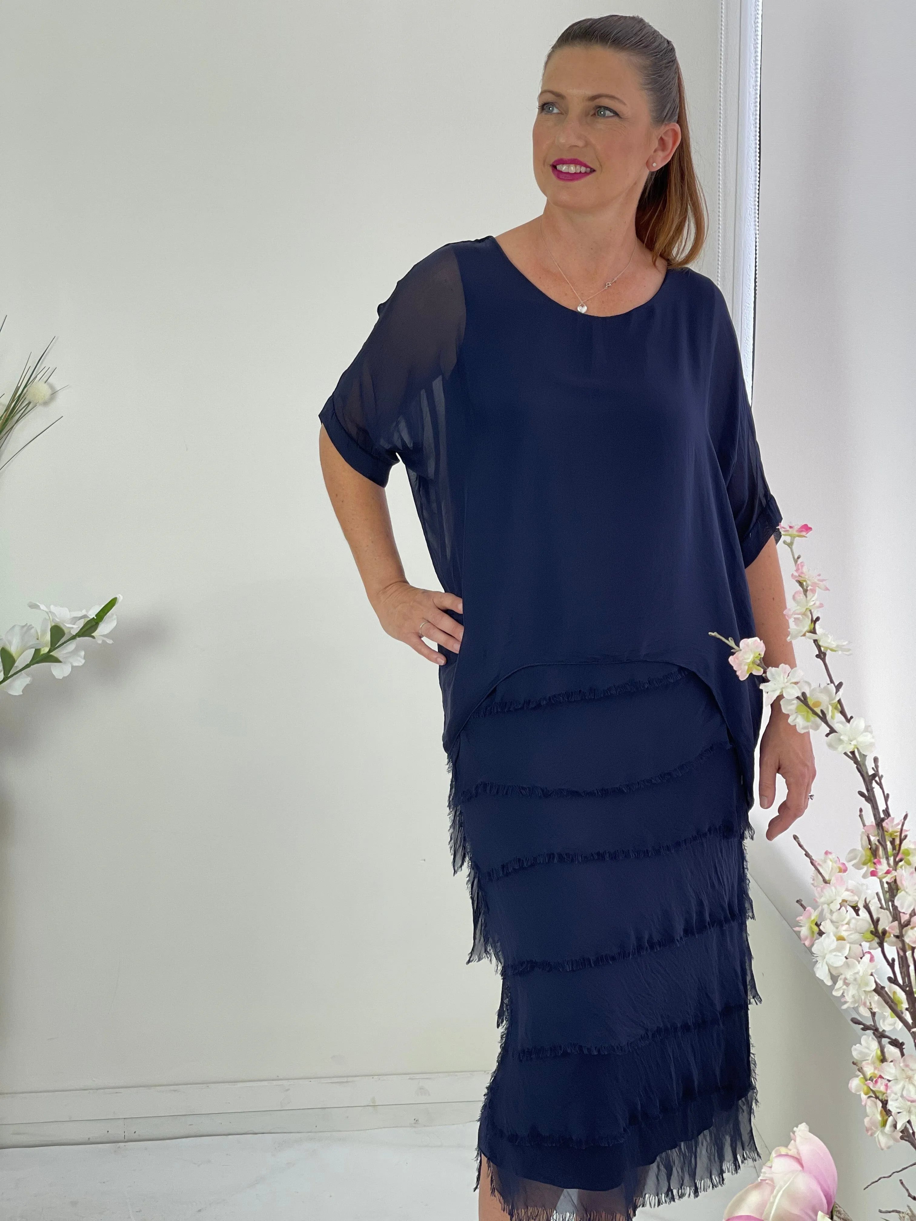 Clyde Navy Silk Dress