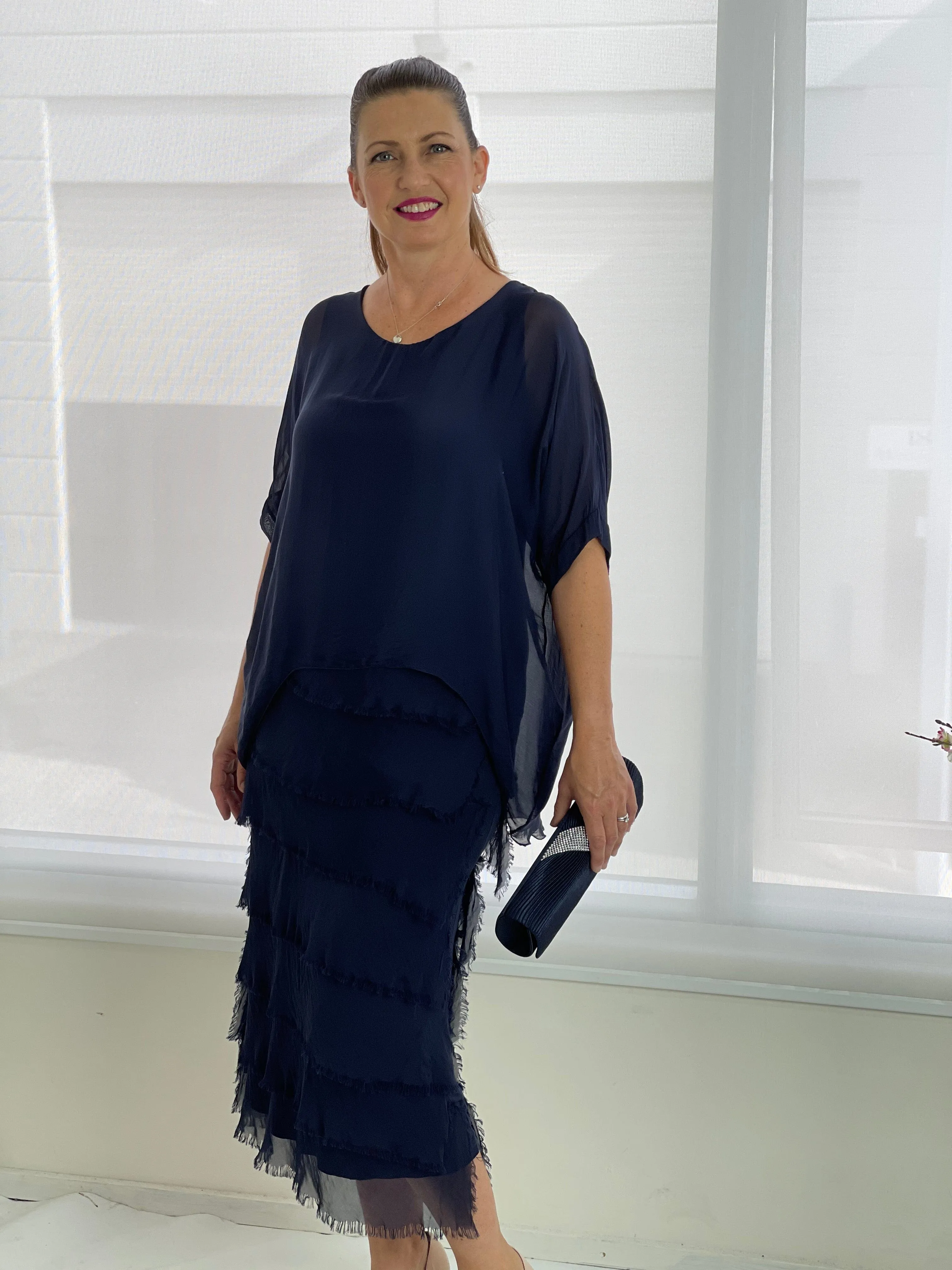 Clyde Navy Silk Dress