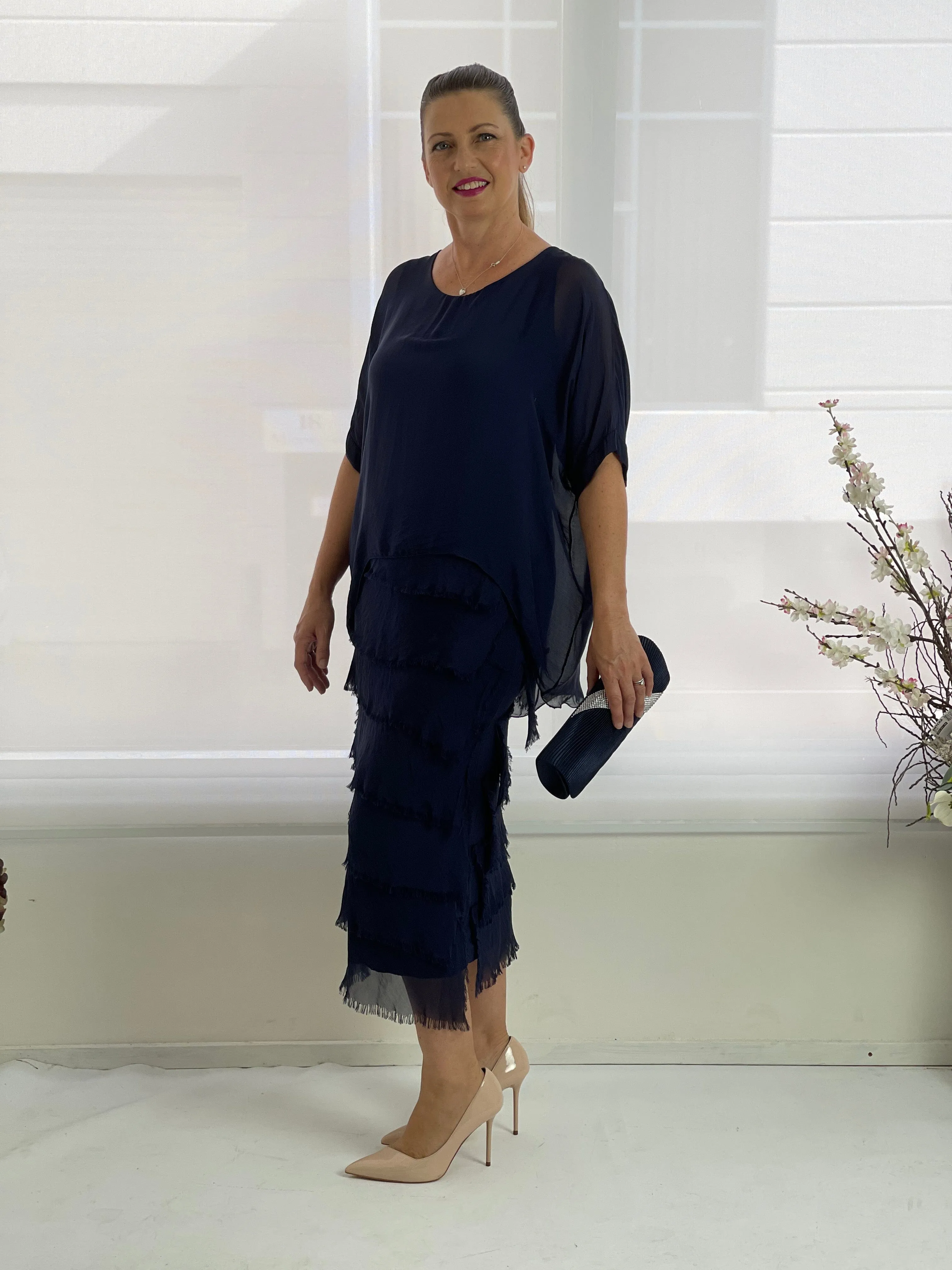 Clyde Navy Silk Dress