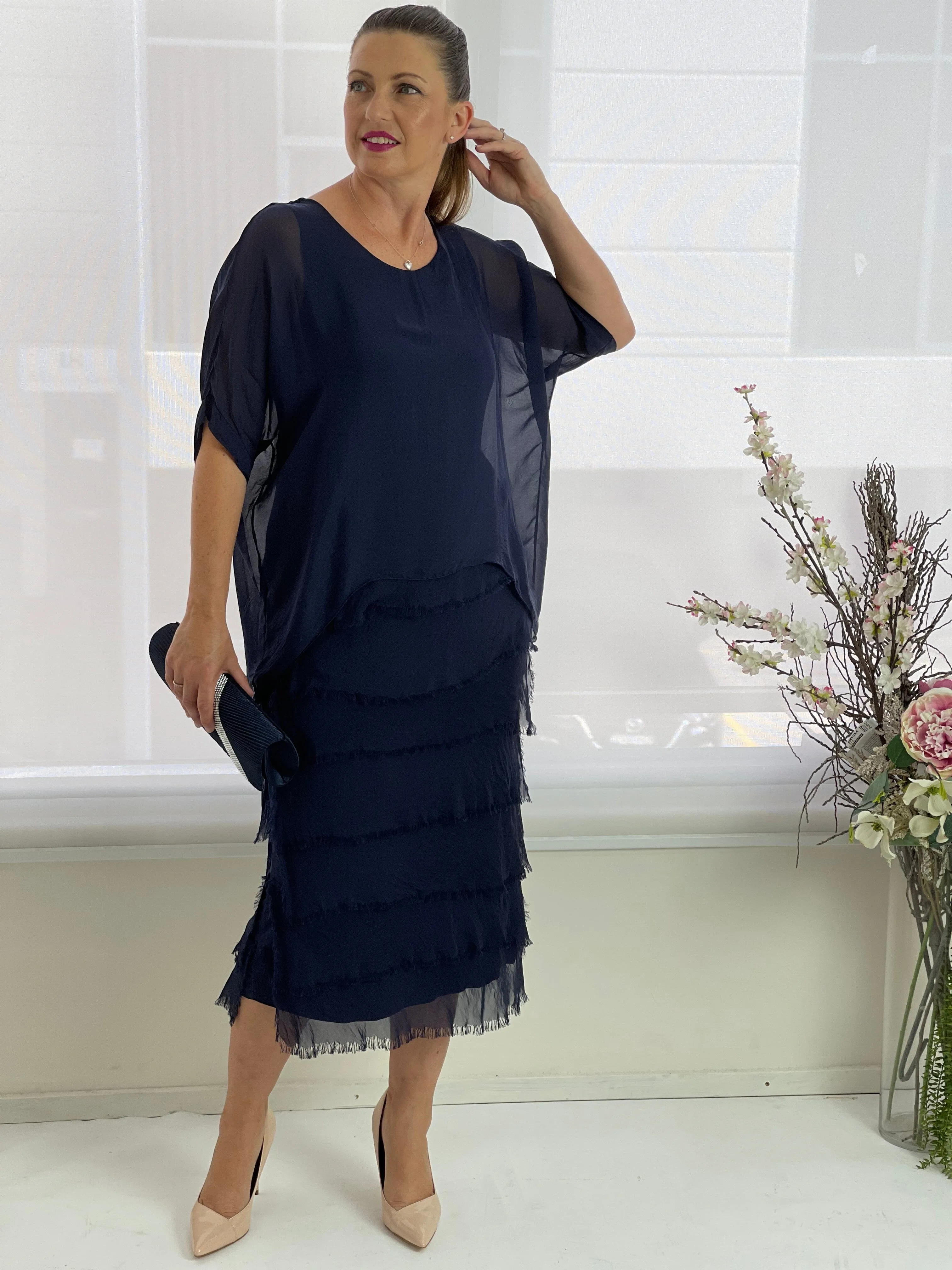 Clyde Navy Silk Dress