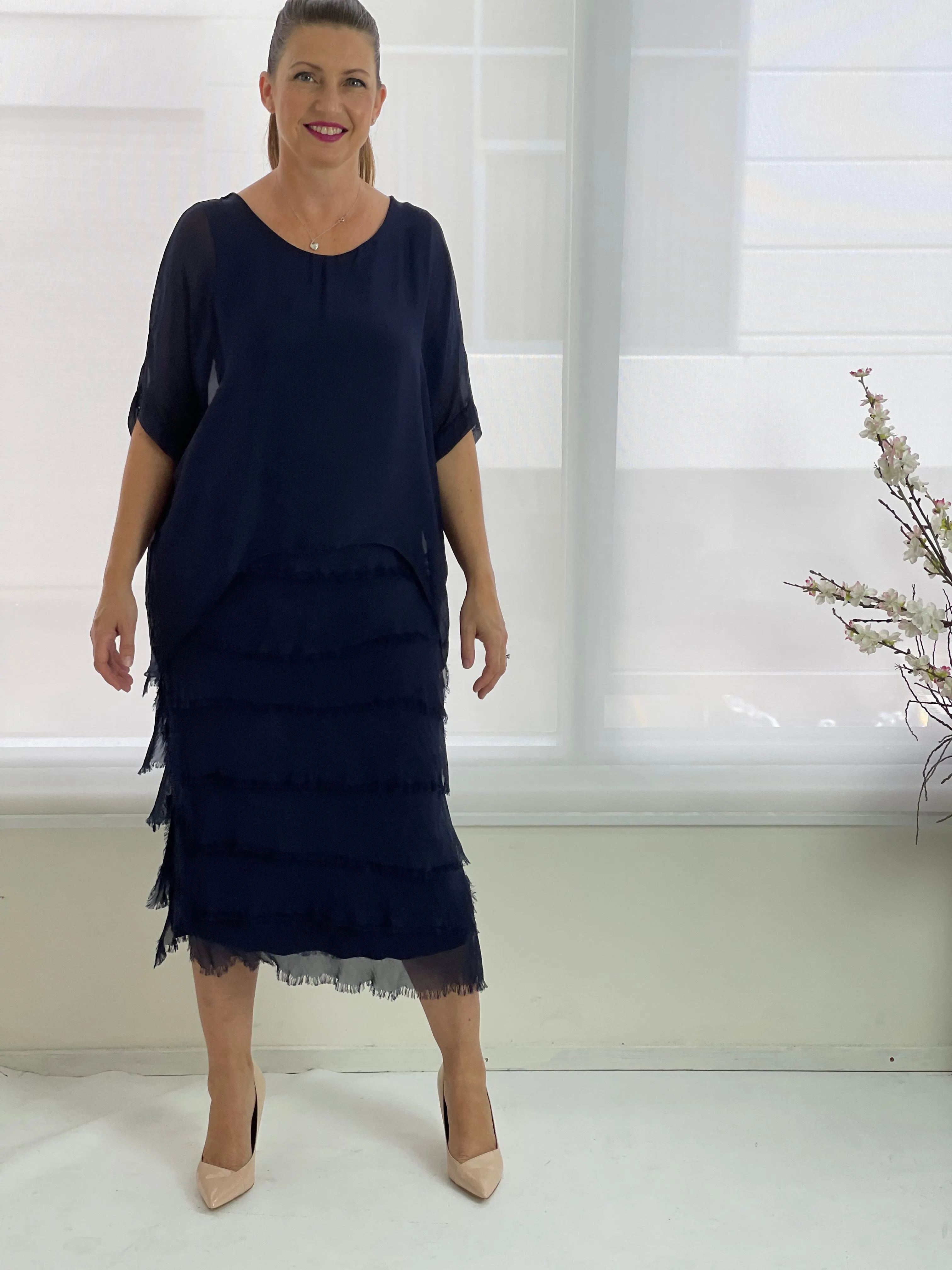 Clyde Navy Silk Dress