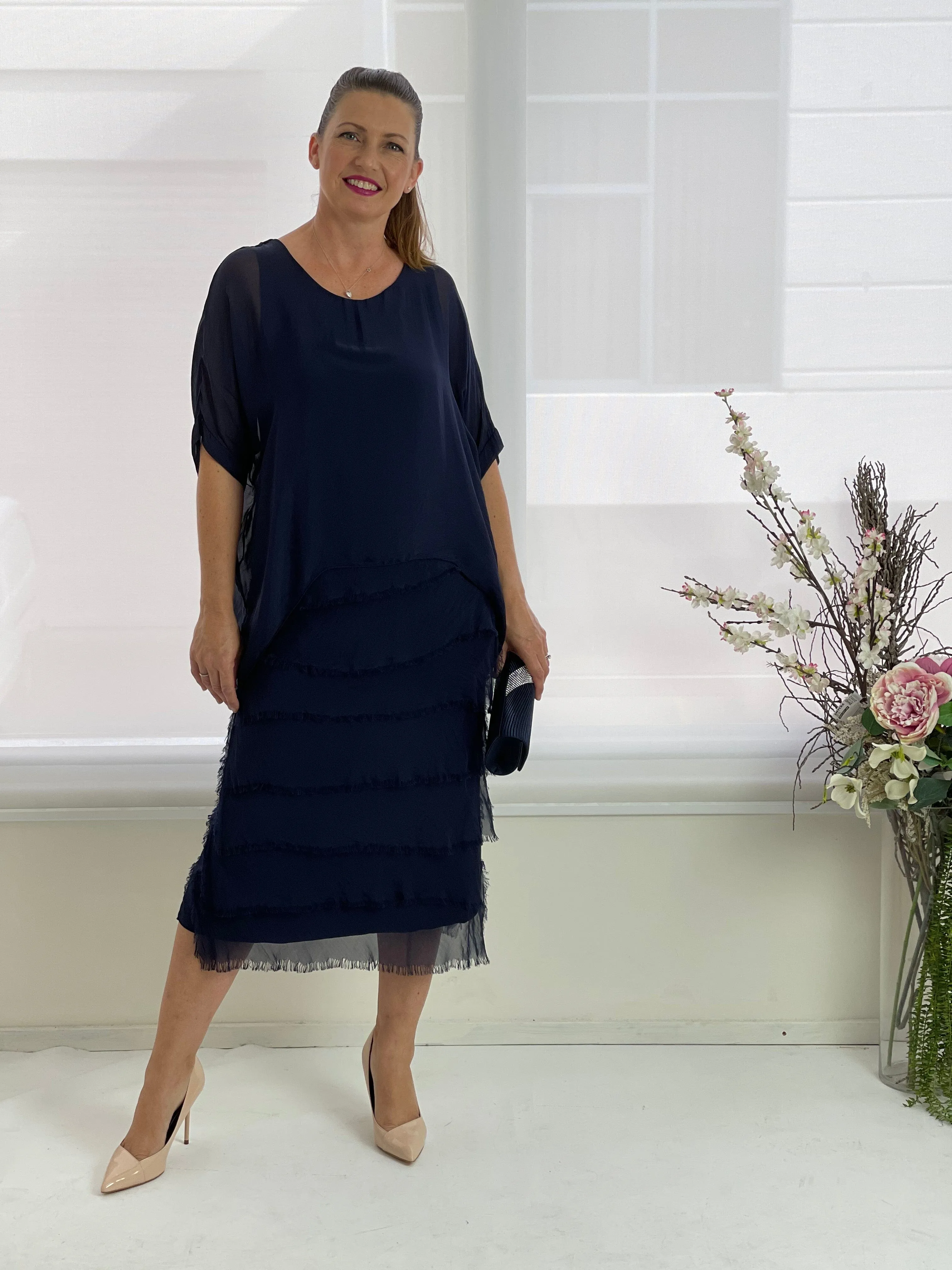 Clyde Navy Silk Dress