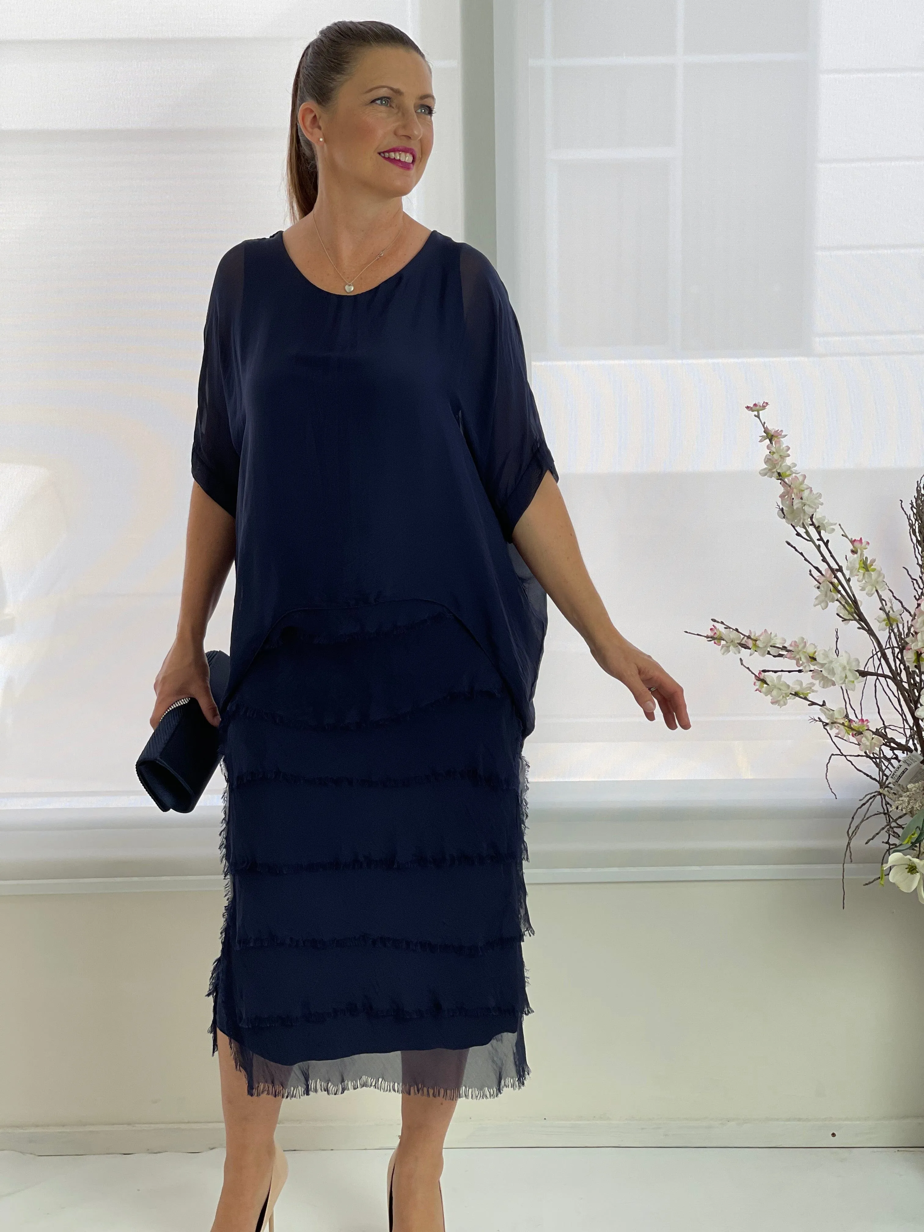 Clyde Navy Silk Dress