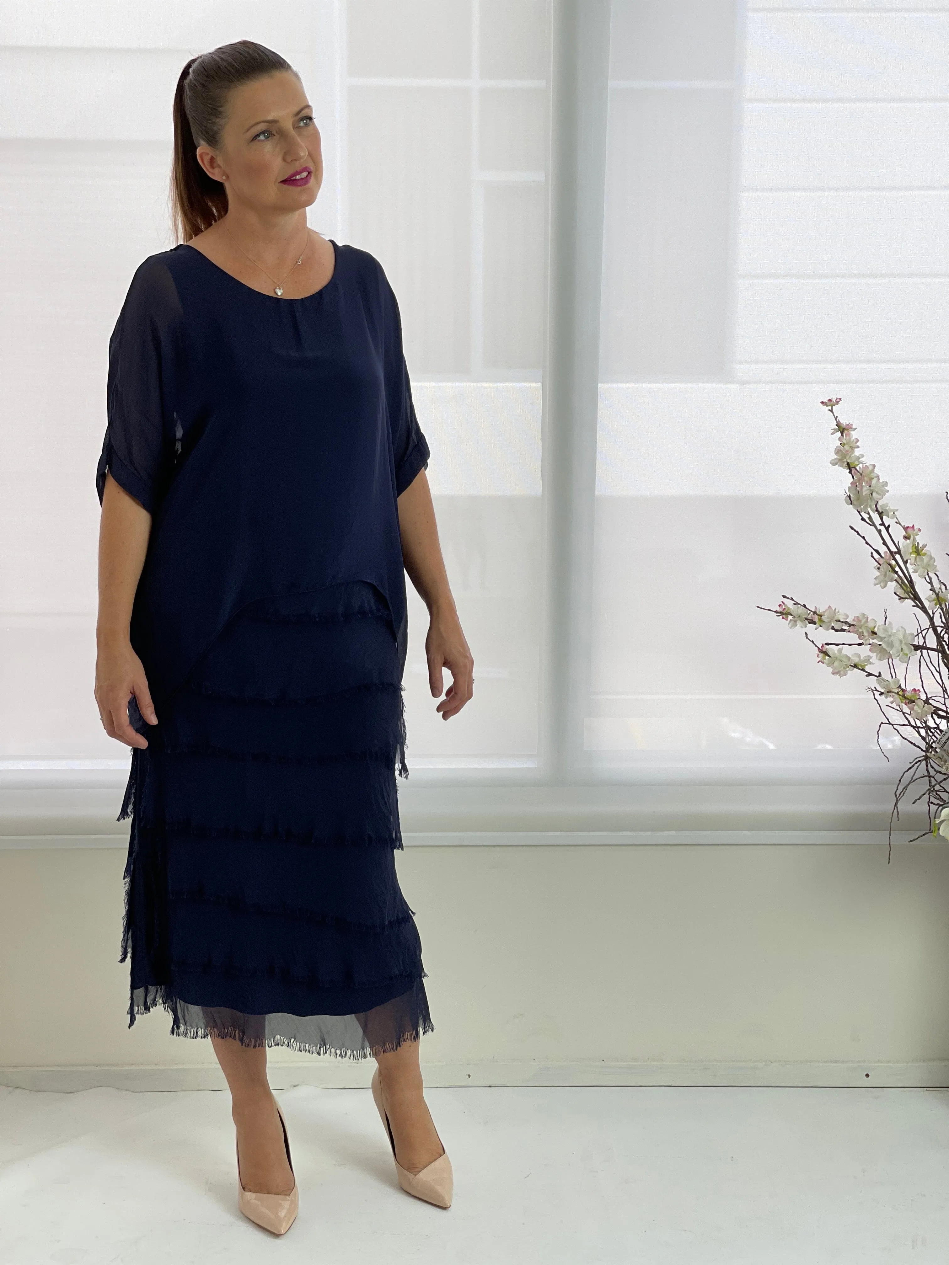 Clyde Navy Silk Dress