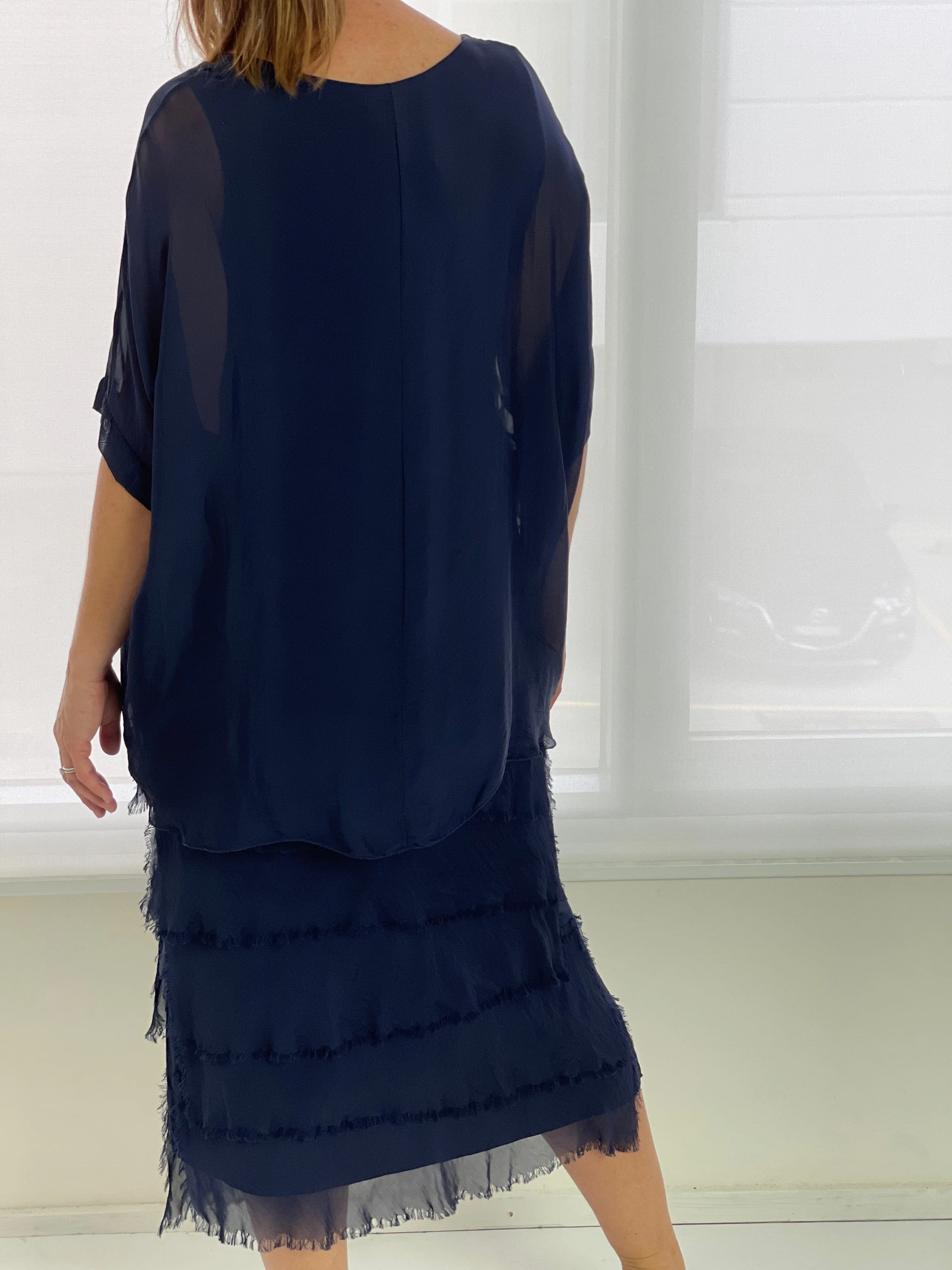Clyde Navy Silk Dress