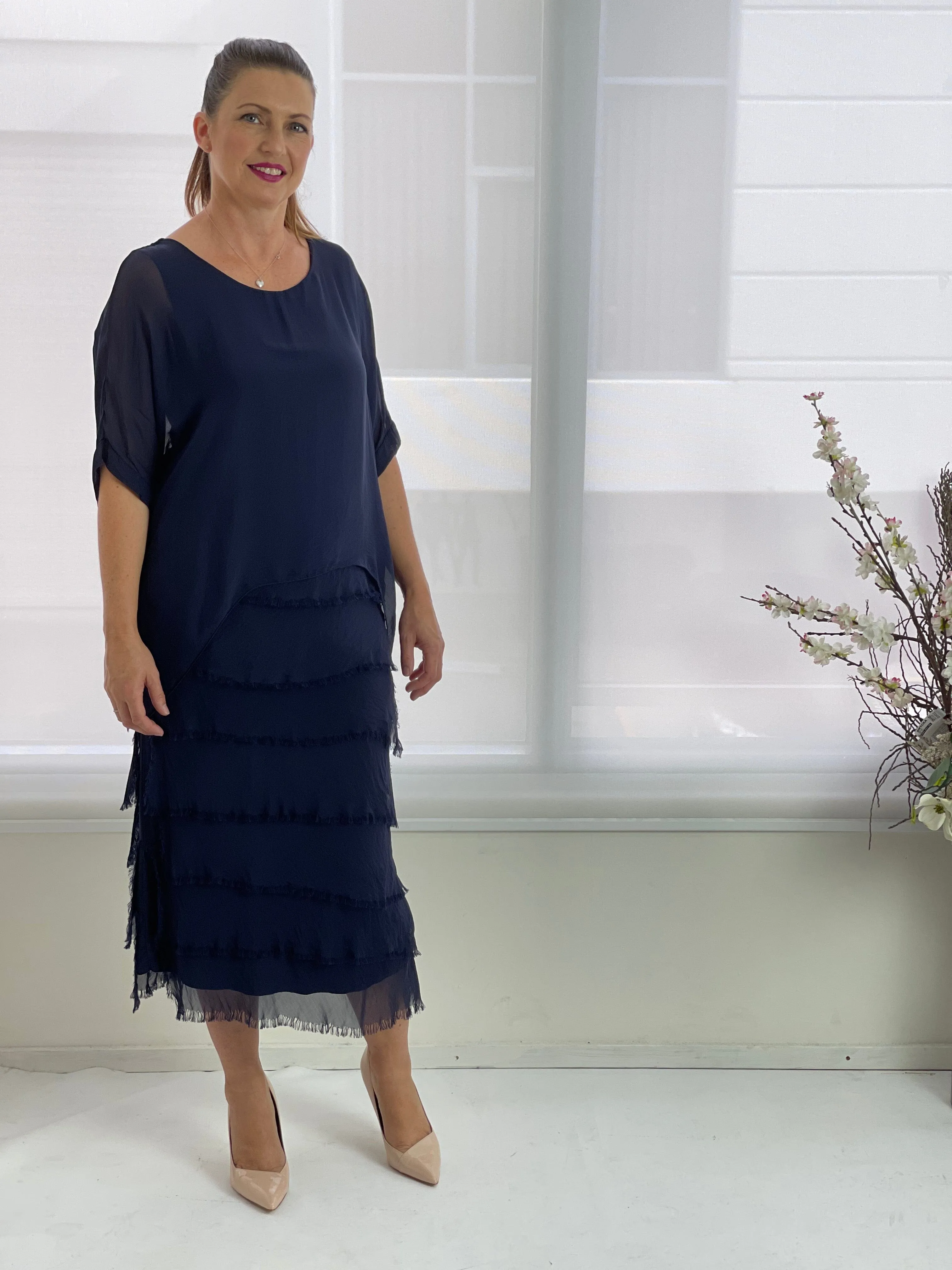 Clyde Navy Silk Dress