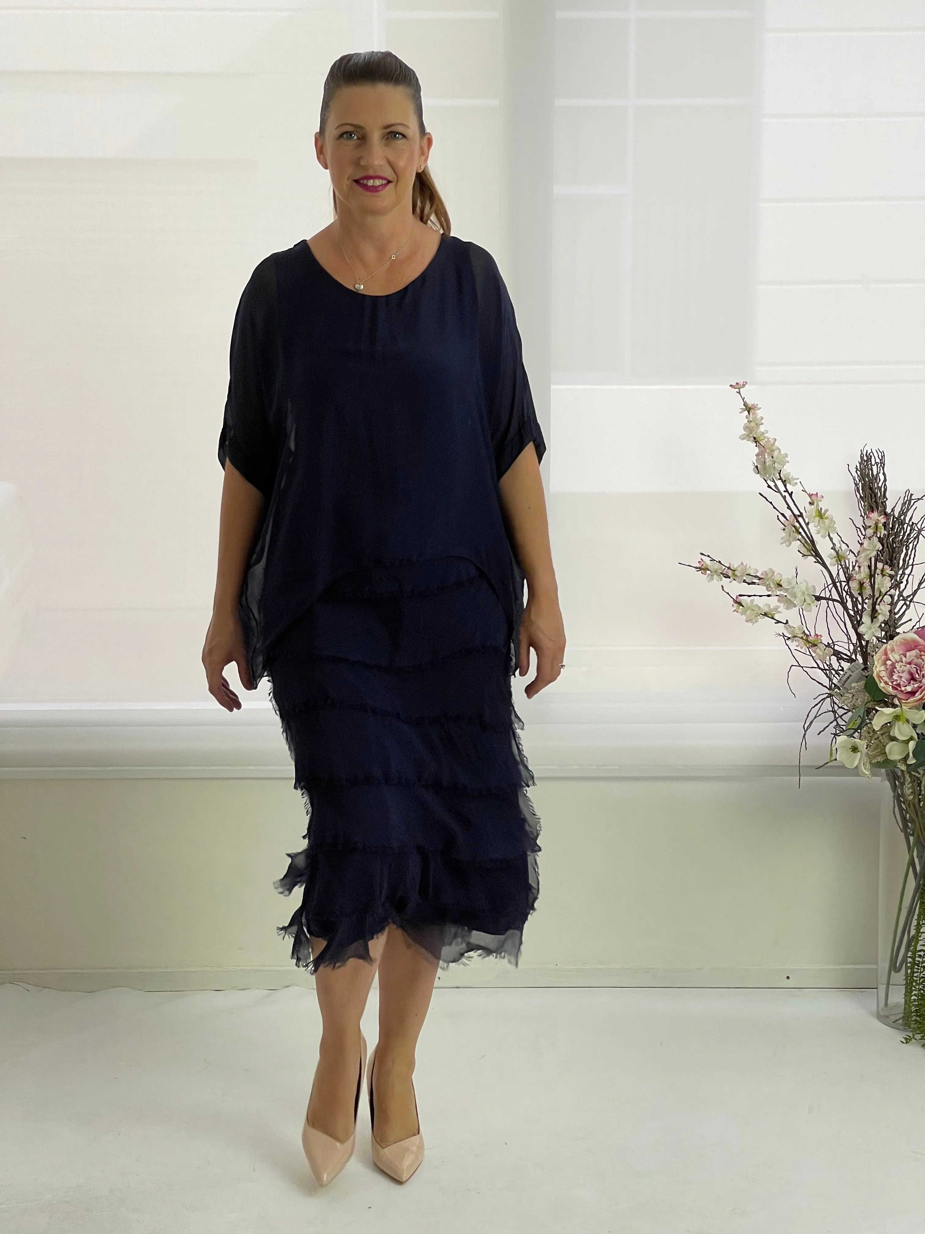 Clyde Navy Silk Dress