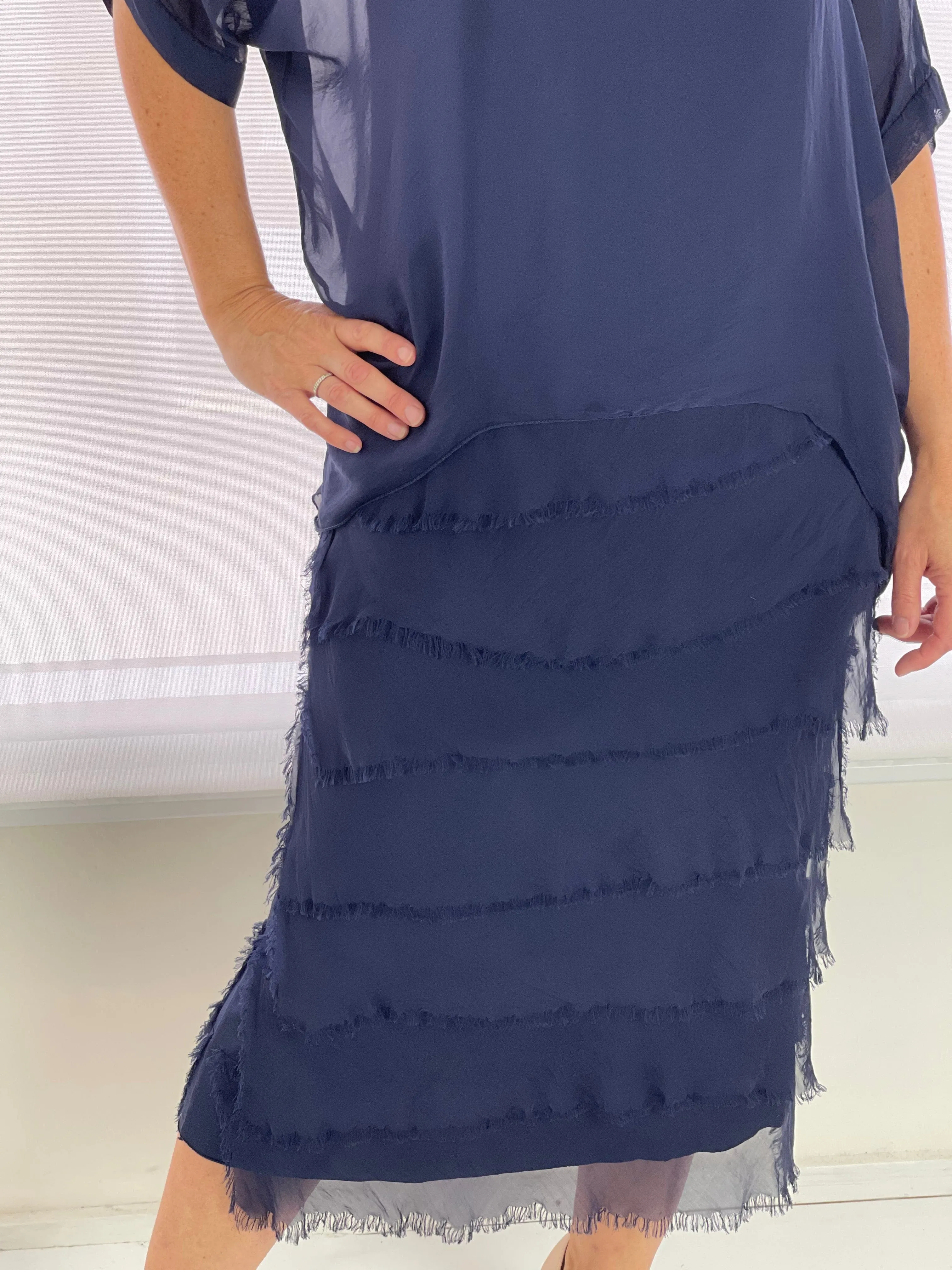 Clyde Navy Silk Dress