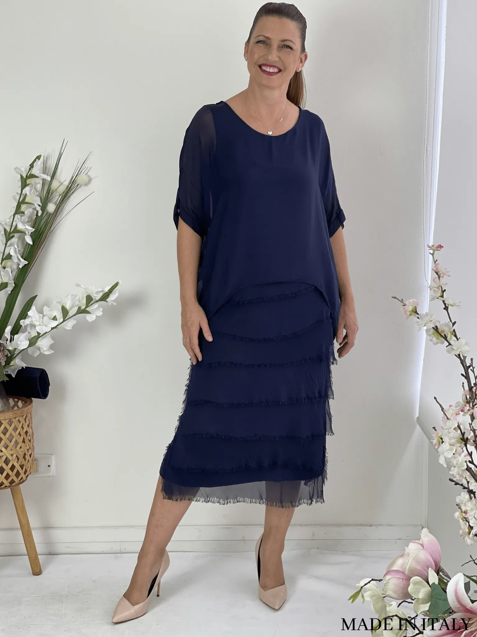 Clyde Navy Silk Dress