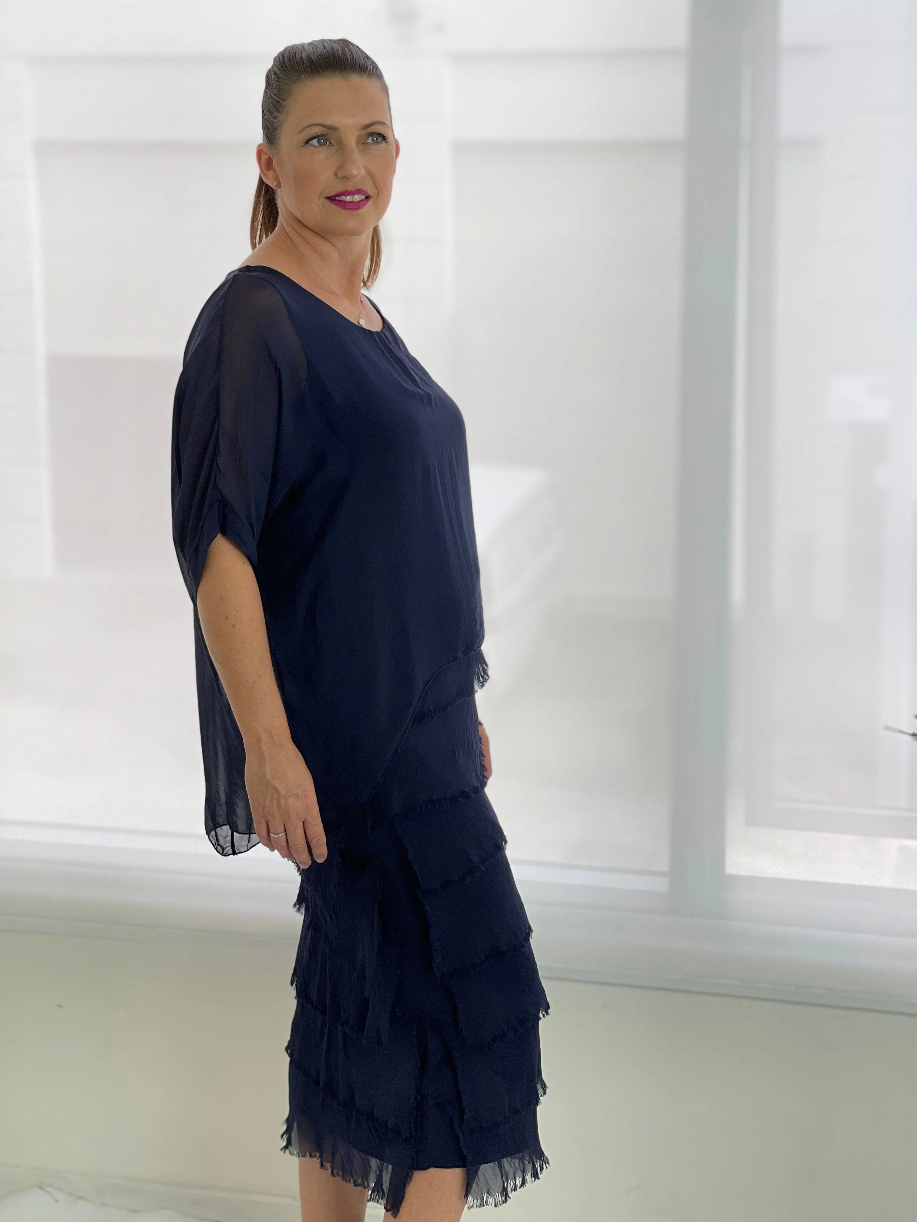 Clyde Navy Silk Dress