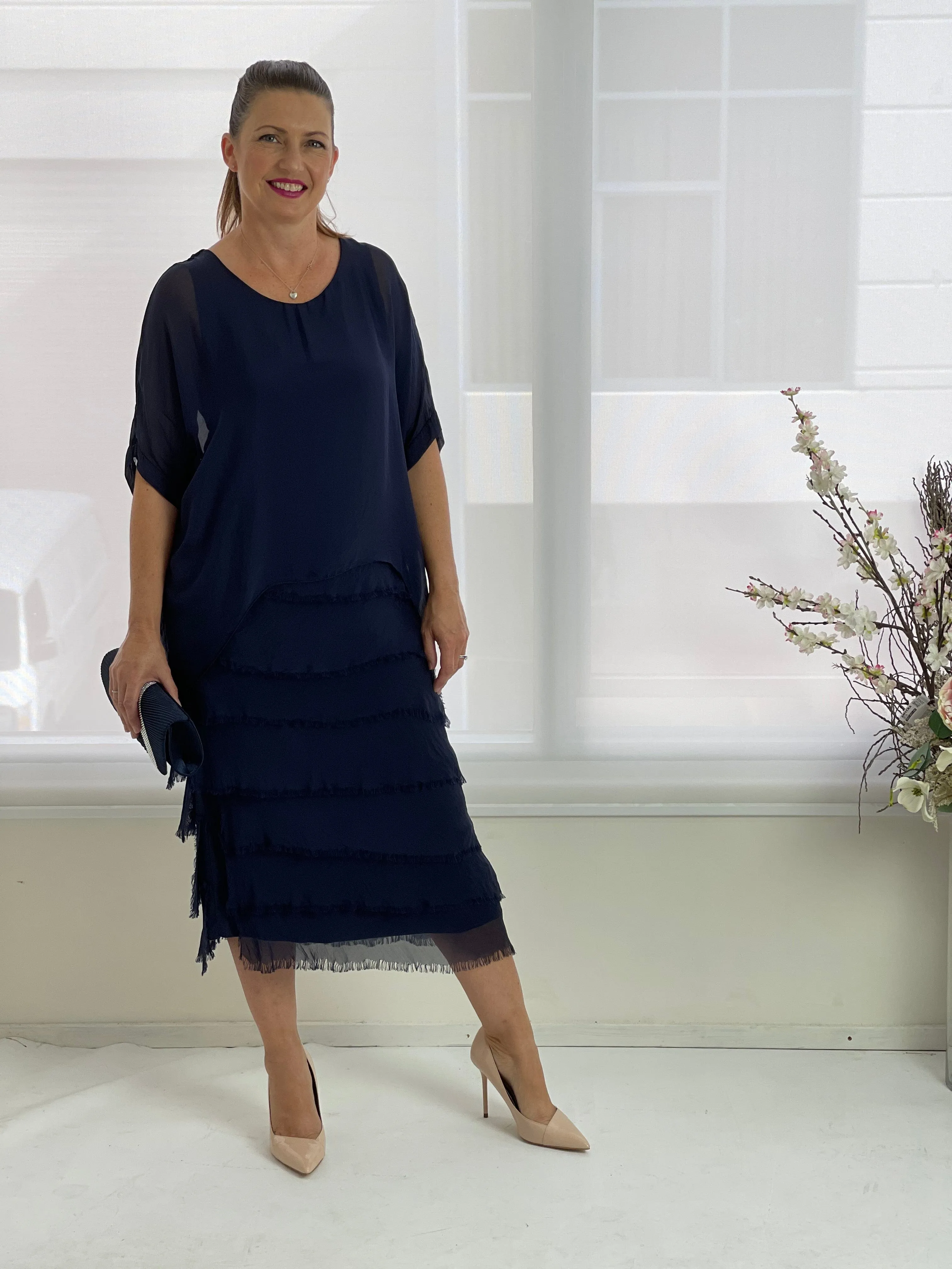 Clyde Navy Silk Dress