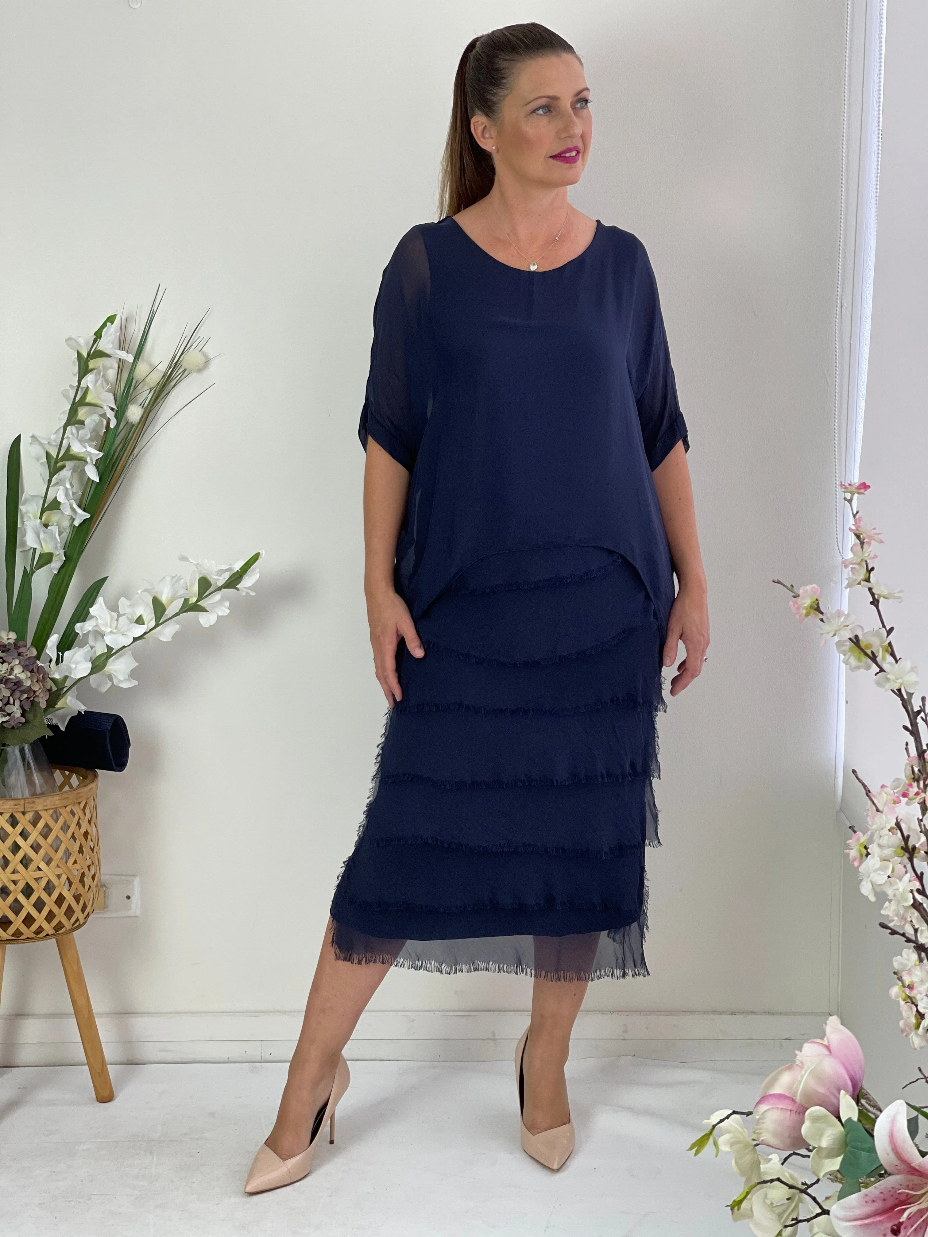 Clyde Navy Silk Dress