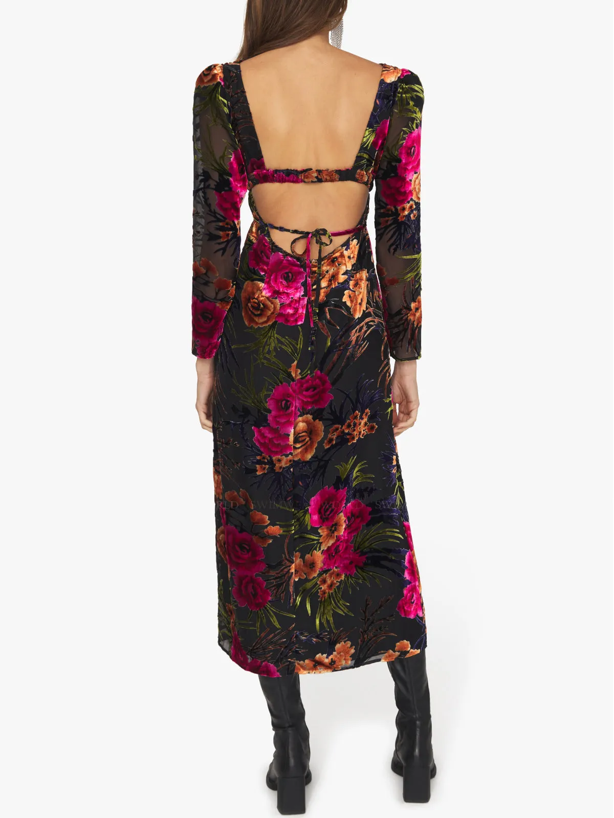 Cut Out Flocked Velvet Dress ::RET