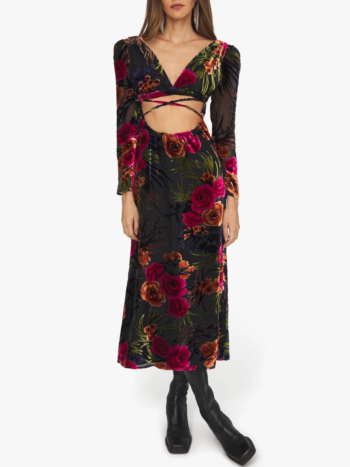 Cut Out Flocked Velvet Dress ::RET