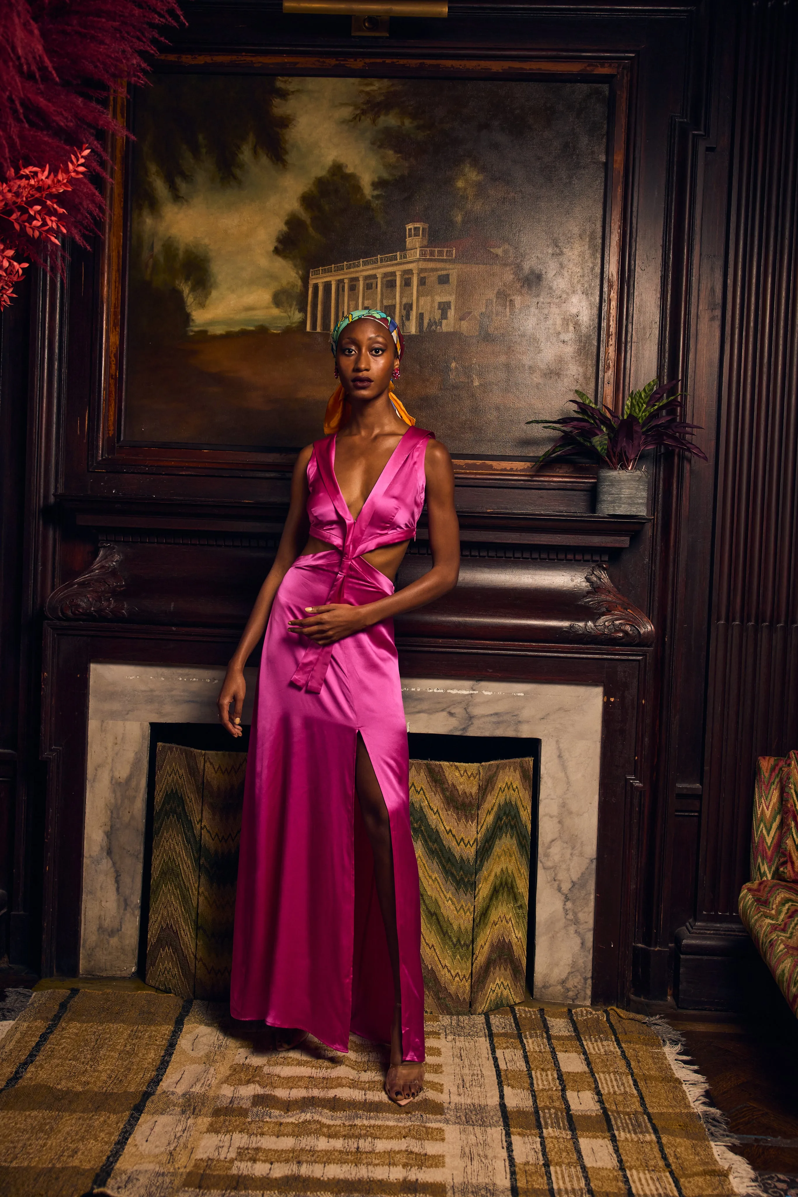 Cut Out  Maxi Dress with Sailor Collar-Fucsia