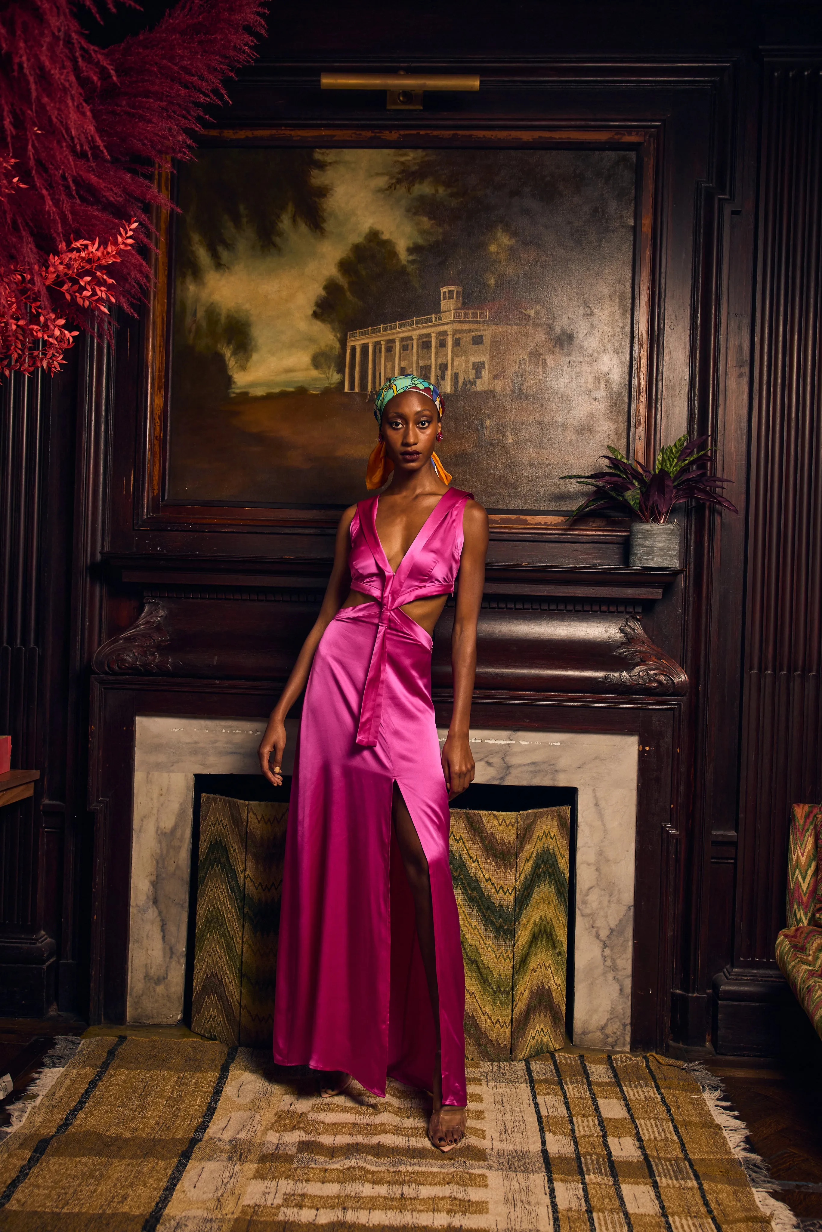 Cut Out  Maxi Dress with Sailor Collar-Fucsia