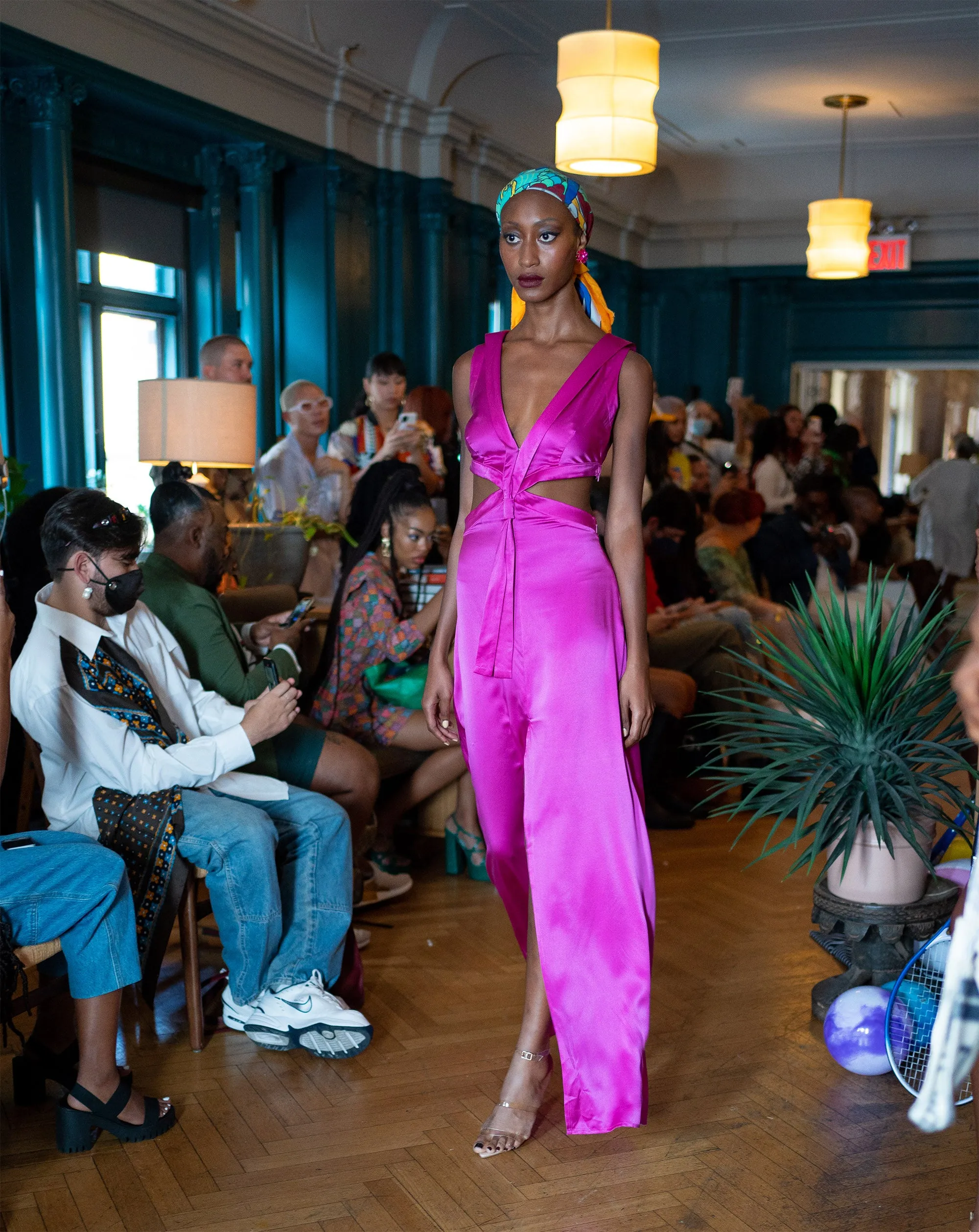 Cut Out  Maxi Dress with Sailor Collar-Fucsia