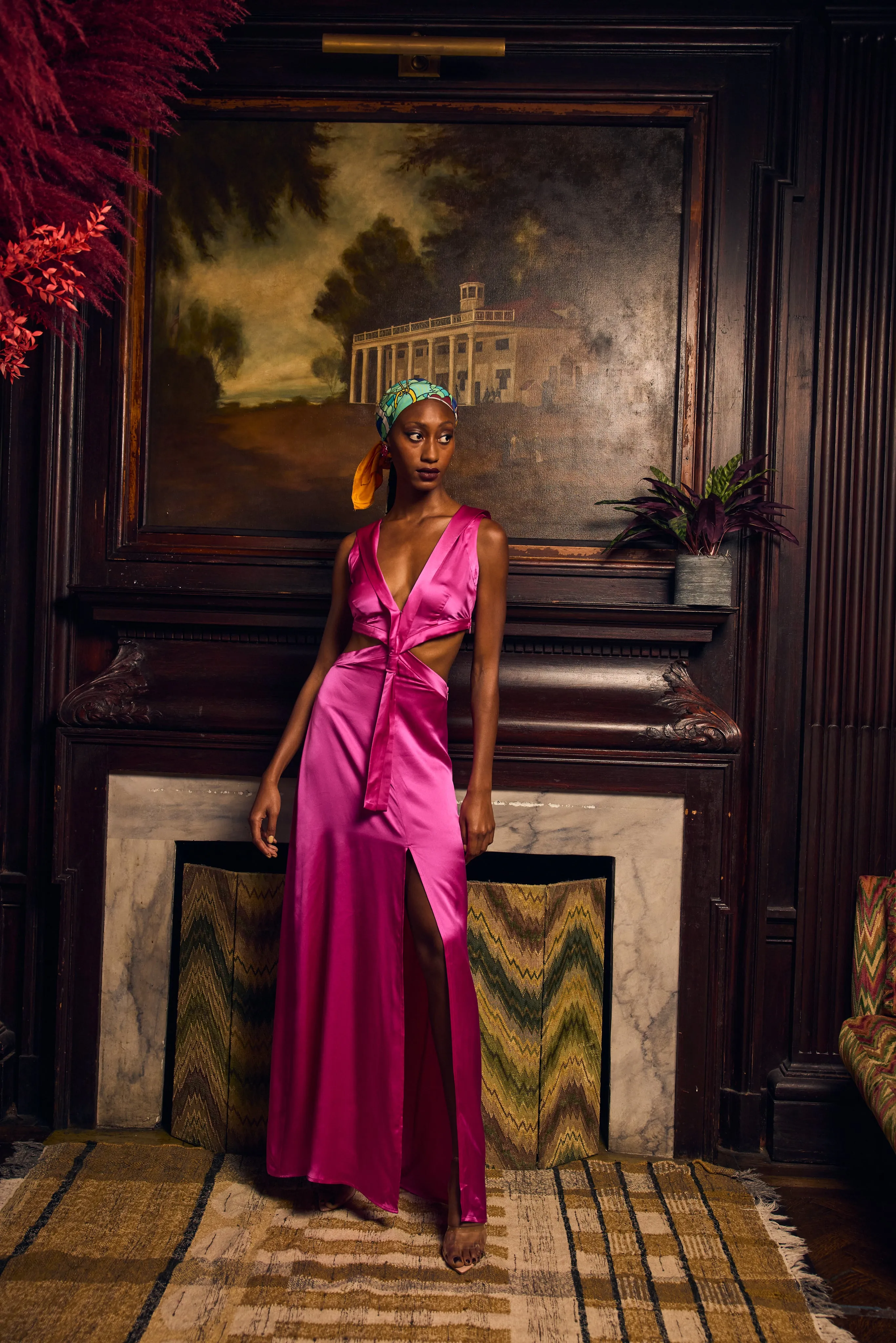 Cut Out  Maxi Dress with Sailor Collar-Fucsia