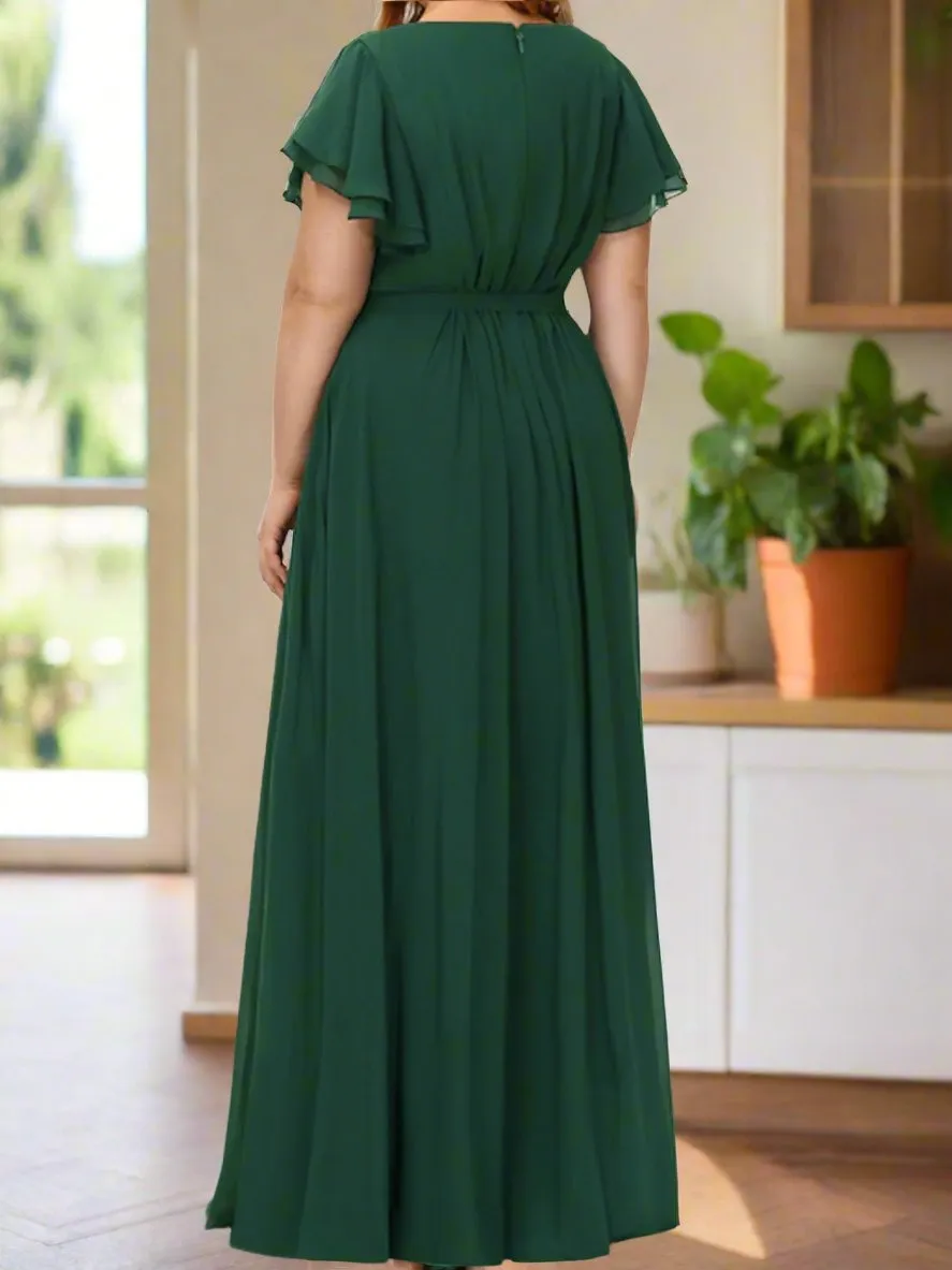 Dark Green Chiffon Short Sleeves Mother of The Bride Dresses