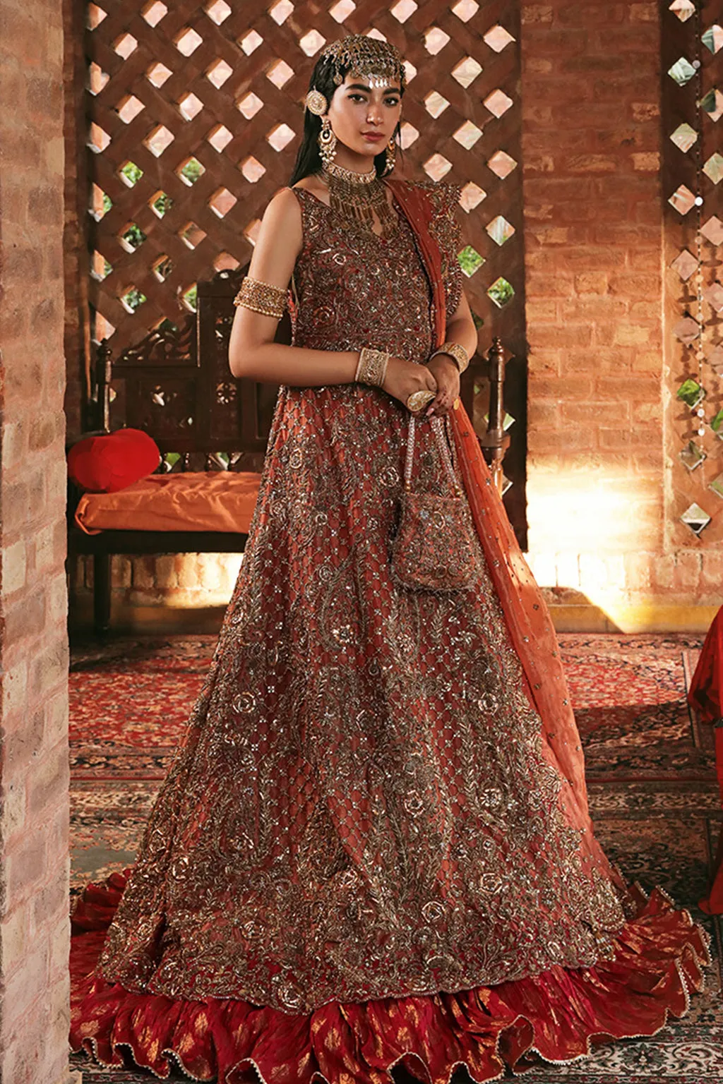 Dark Maroon Lehenga Gown Pakistani Bridal Dresses