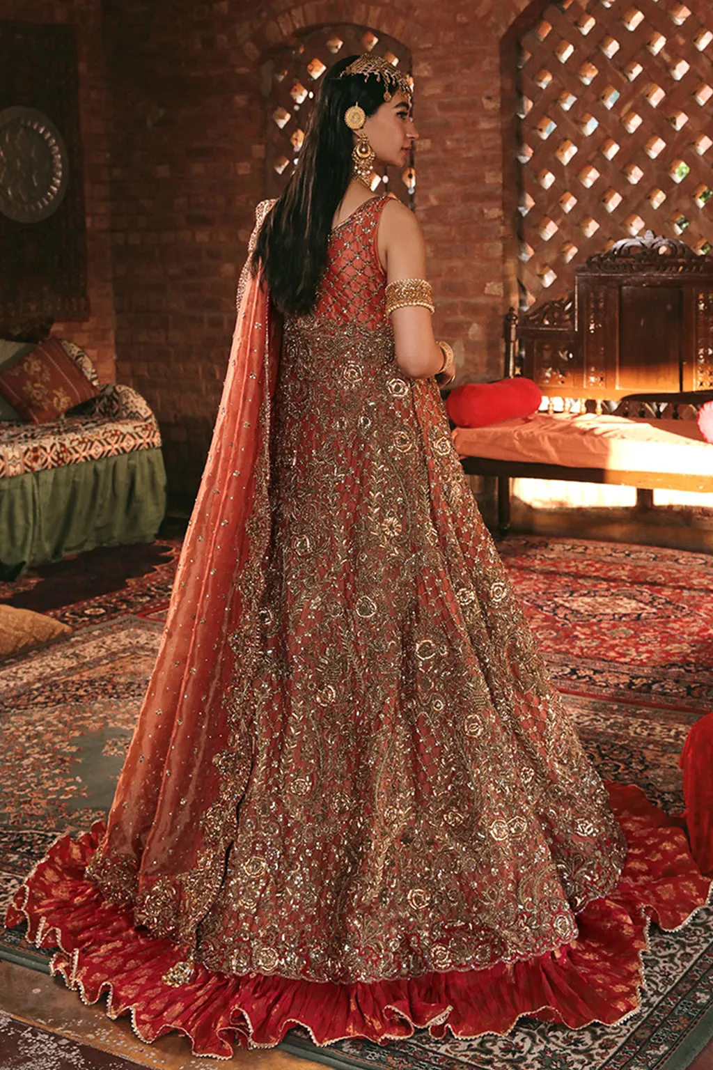 Dark Maroon Lehenga Gown Pakistani Bridal Dresses