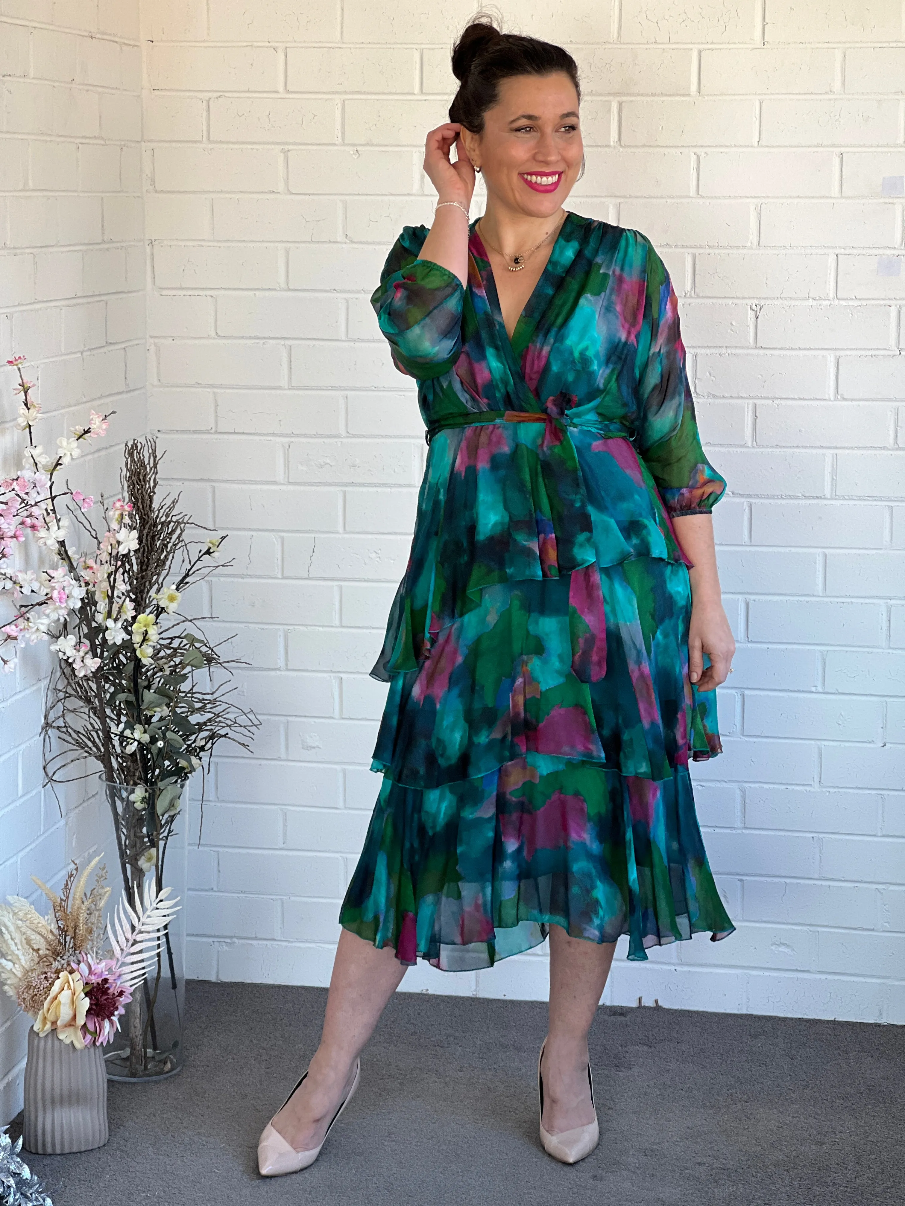 Desaily Forest Silk Dress