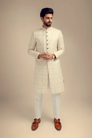 Designer White Sherwani for Groom Wedding Wear #GN80
