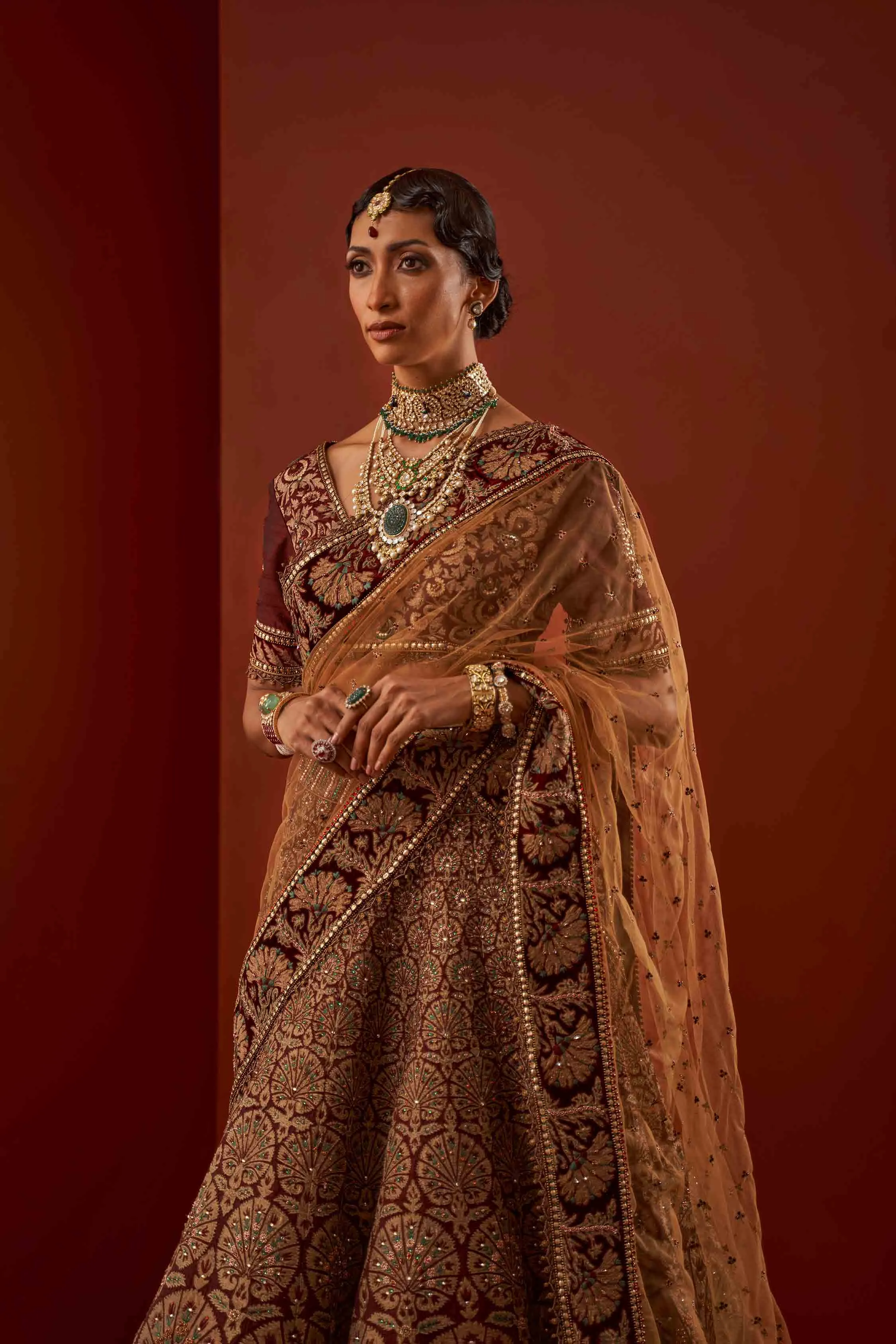 Digital Printed Wine Red Lehenga Bridal Dress #BN1061