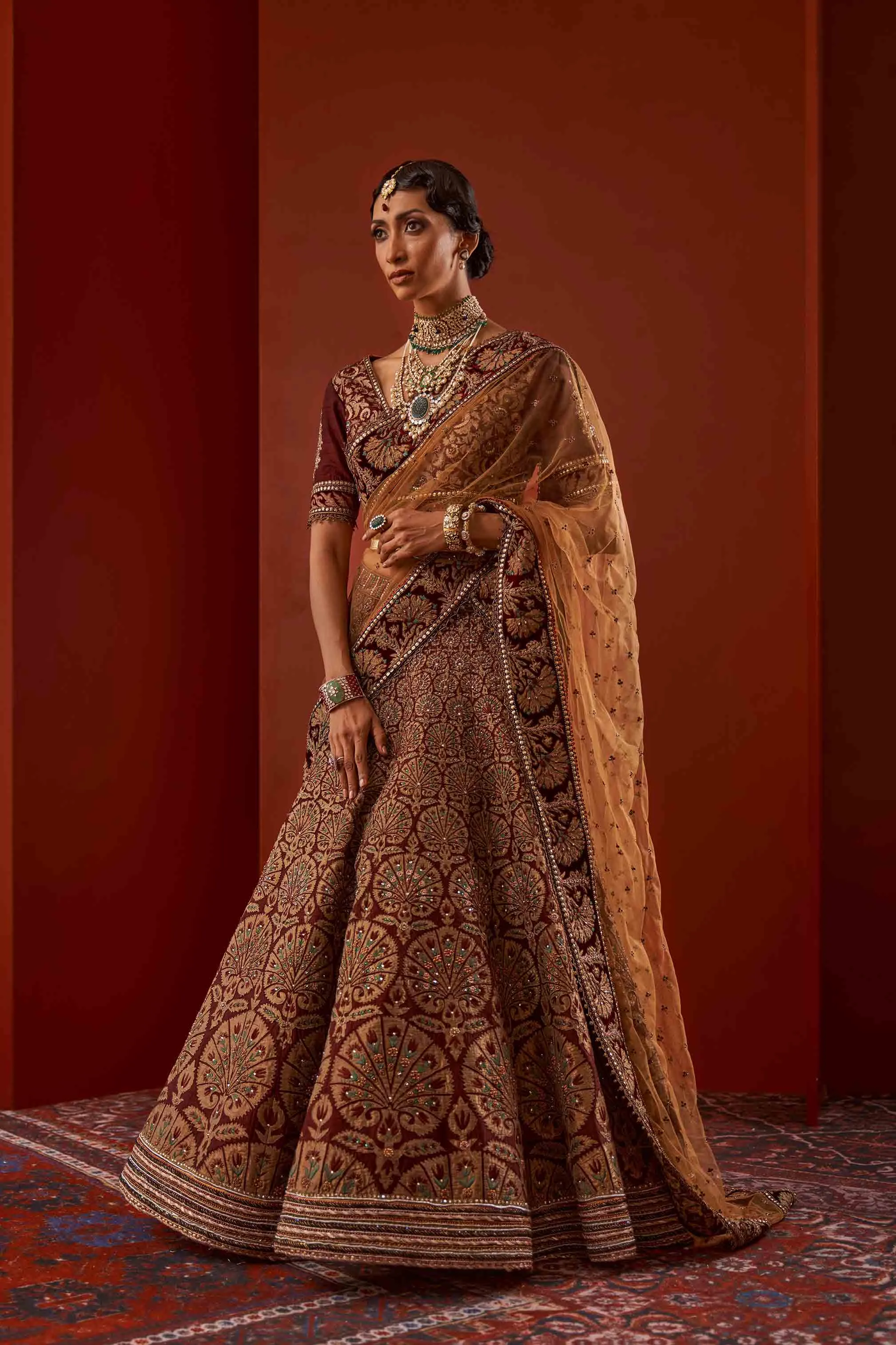 Digital Printed Wine Red Lehenga Bridal Dress #BN1061