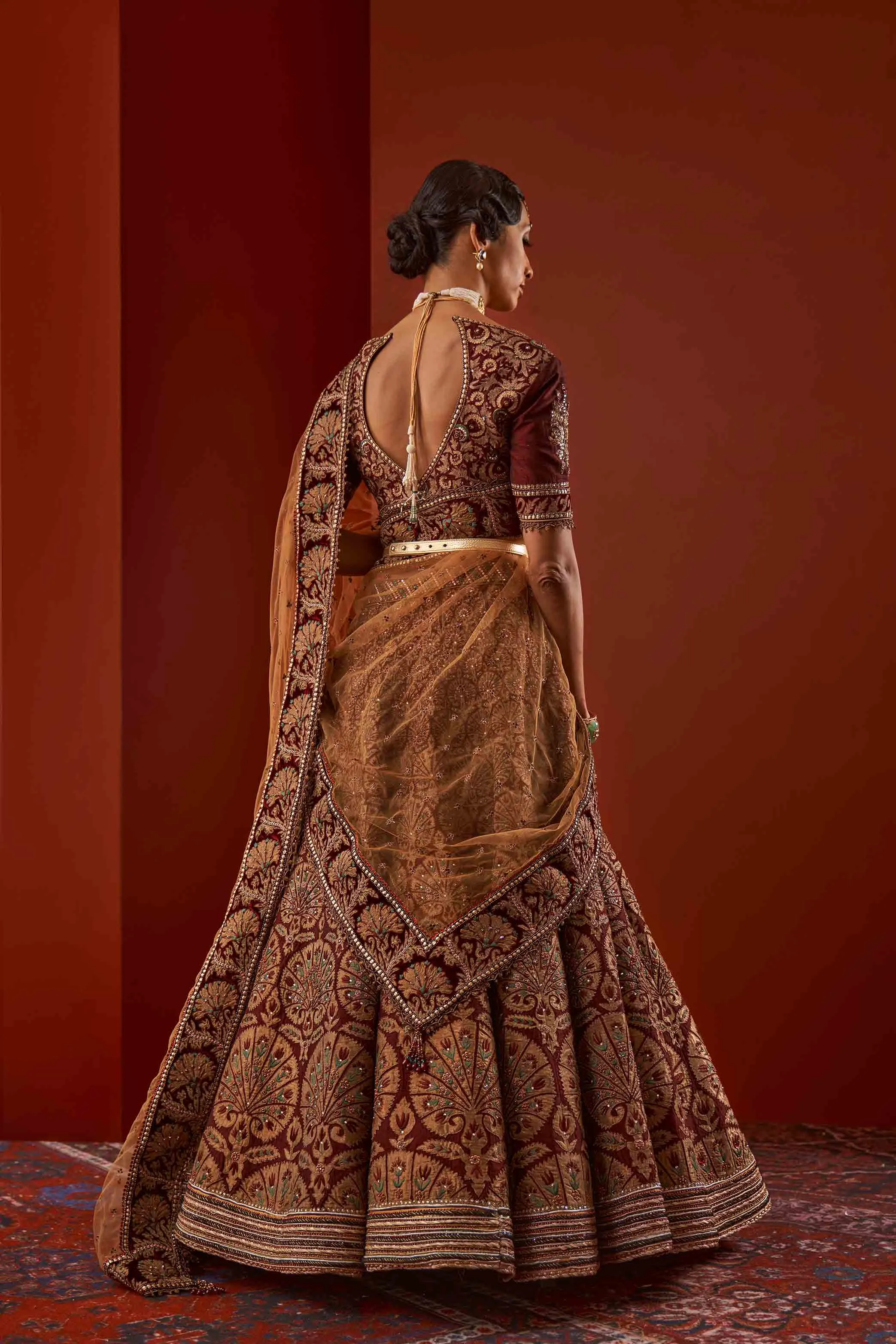 Digital Printed Wine Red Lehenga Bridal Dress #BN1061