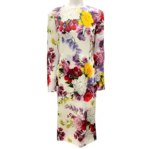 Dolce & Gabbana Ivory Multi Floral Long Sleeved Silk Midi Dress