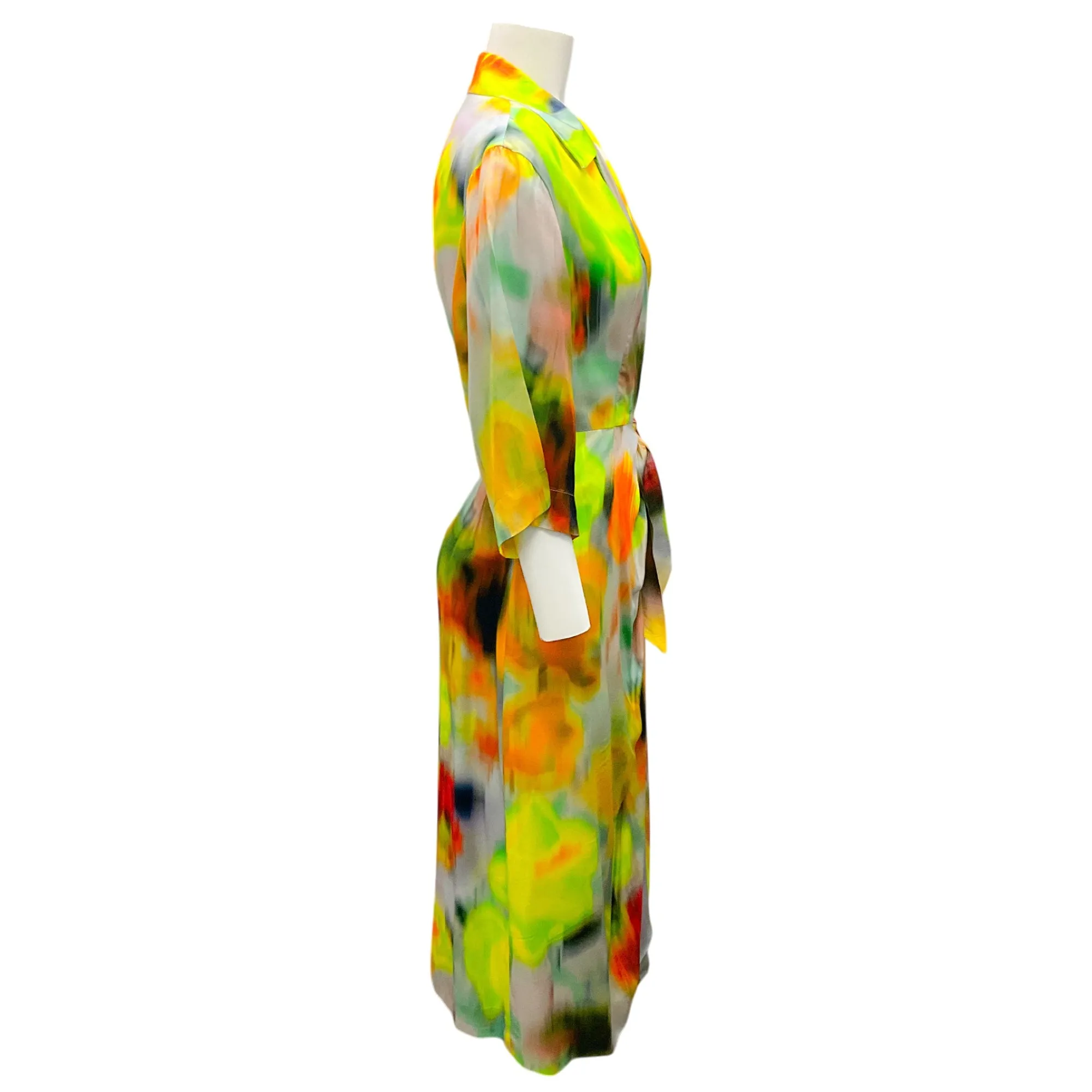 Dries van Noten Neon Yellow Multi Tie-Dye Belted Wrap Dress