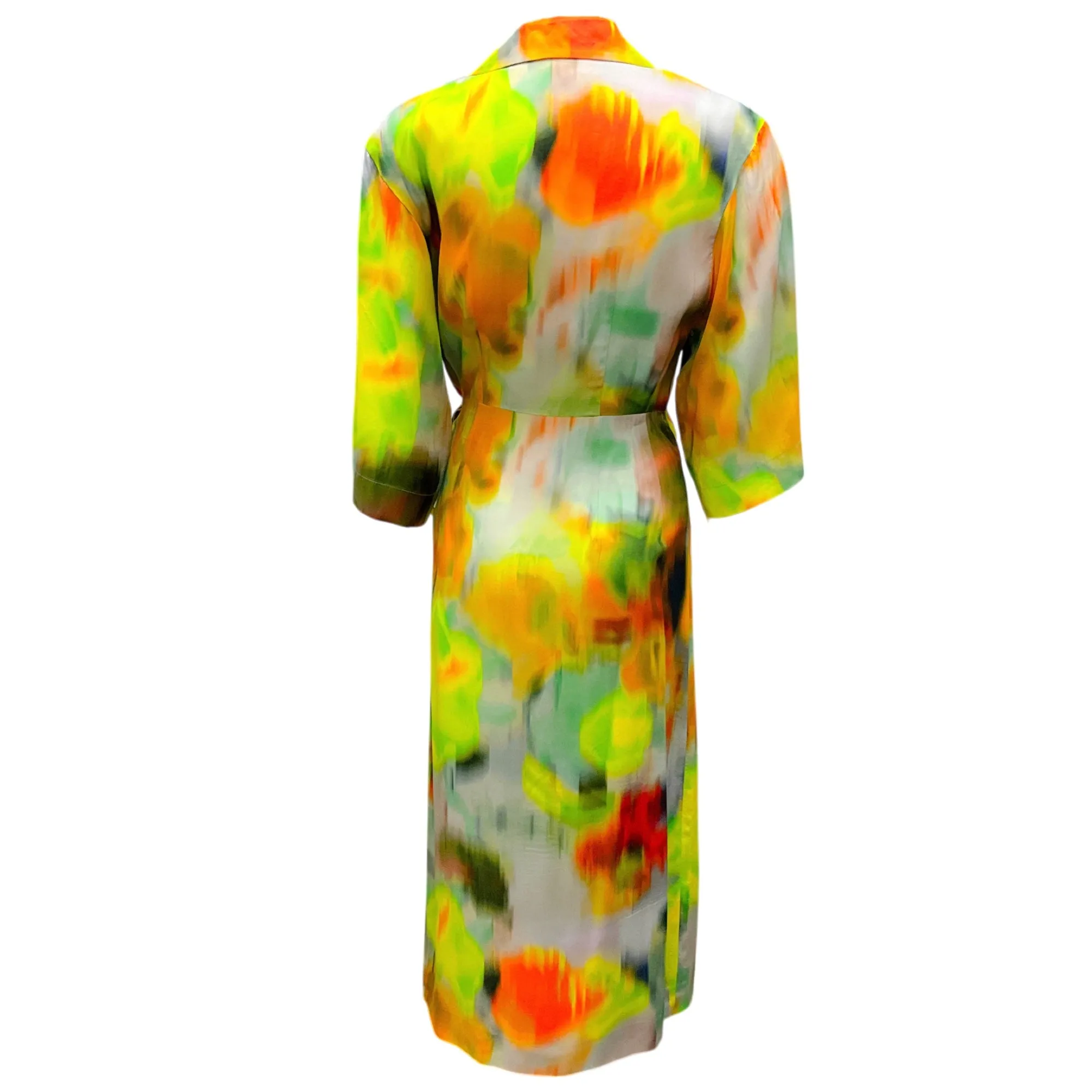 Dries van Noten Neon Yellow Multi Tie-Dye Belted Wrap Dress