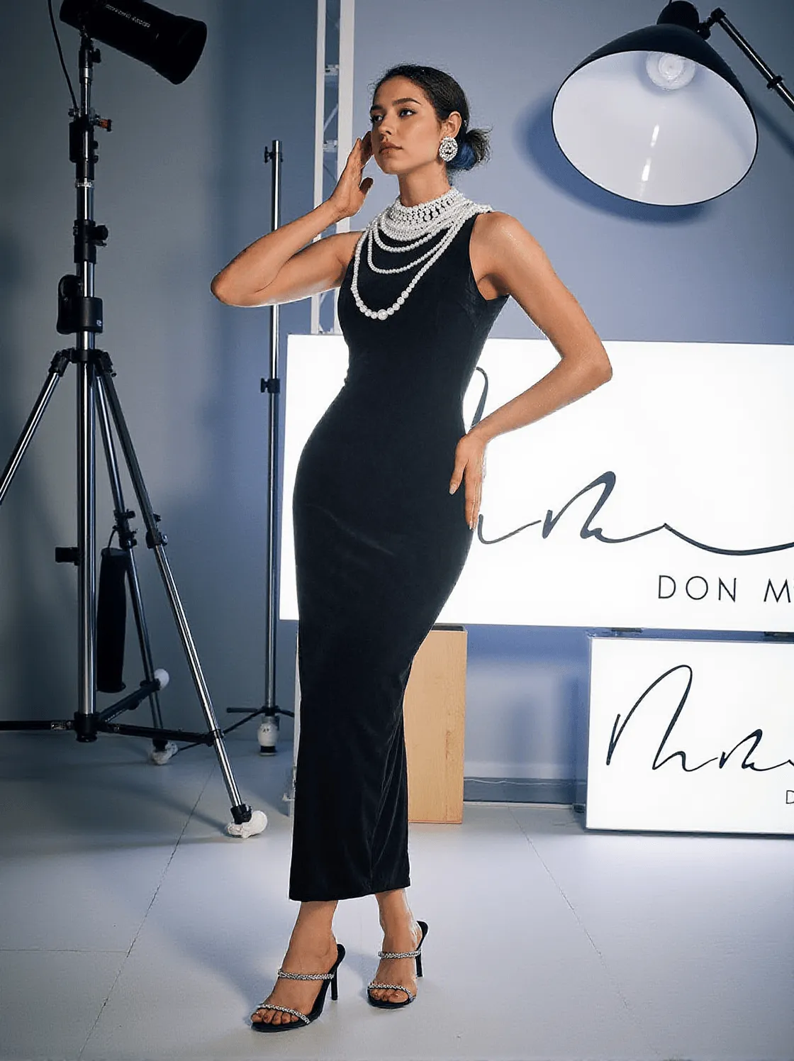 Dustin High Neck Pearl Embellished Maxi Dress