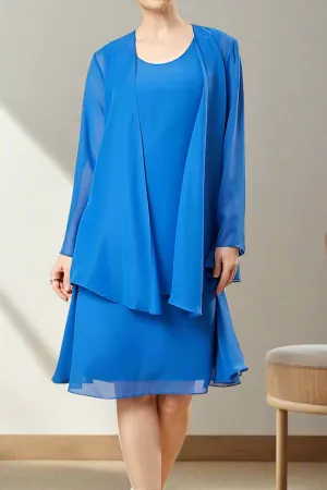 Elegant Ocean Blue Knee Length Chiffon Mother of the Bride Dress