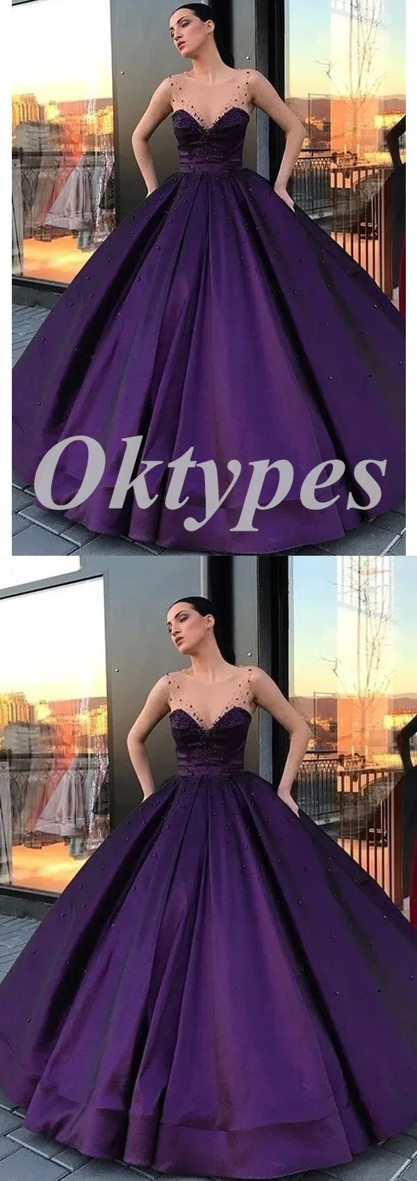 Elegant Satin Spaghetti Straps V-Neck A-Line Long Prom Dresses, PDS0908