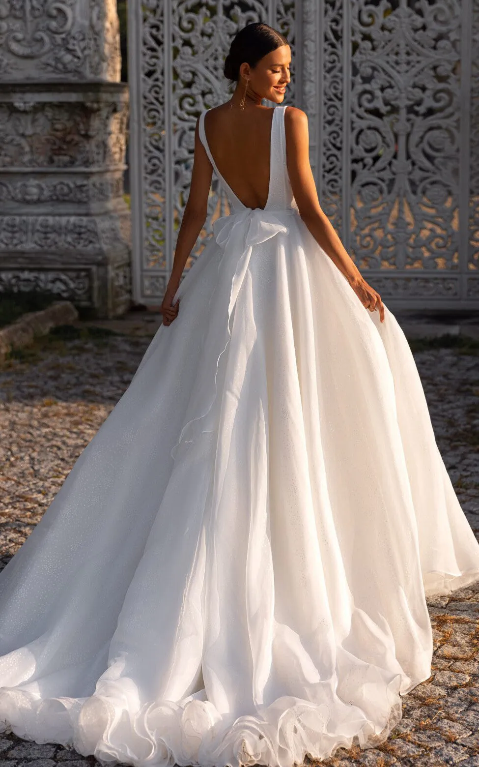 Elegant V-neck Ball Gown Chiffon Chapel Train Wedding Dress with Sash-716050