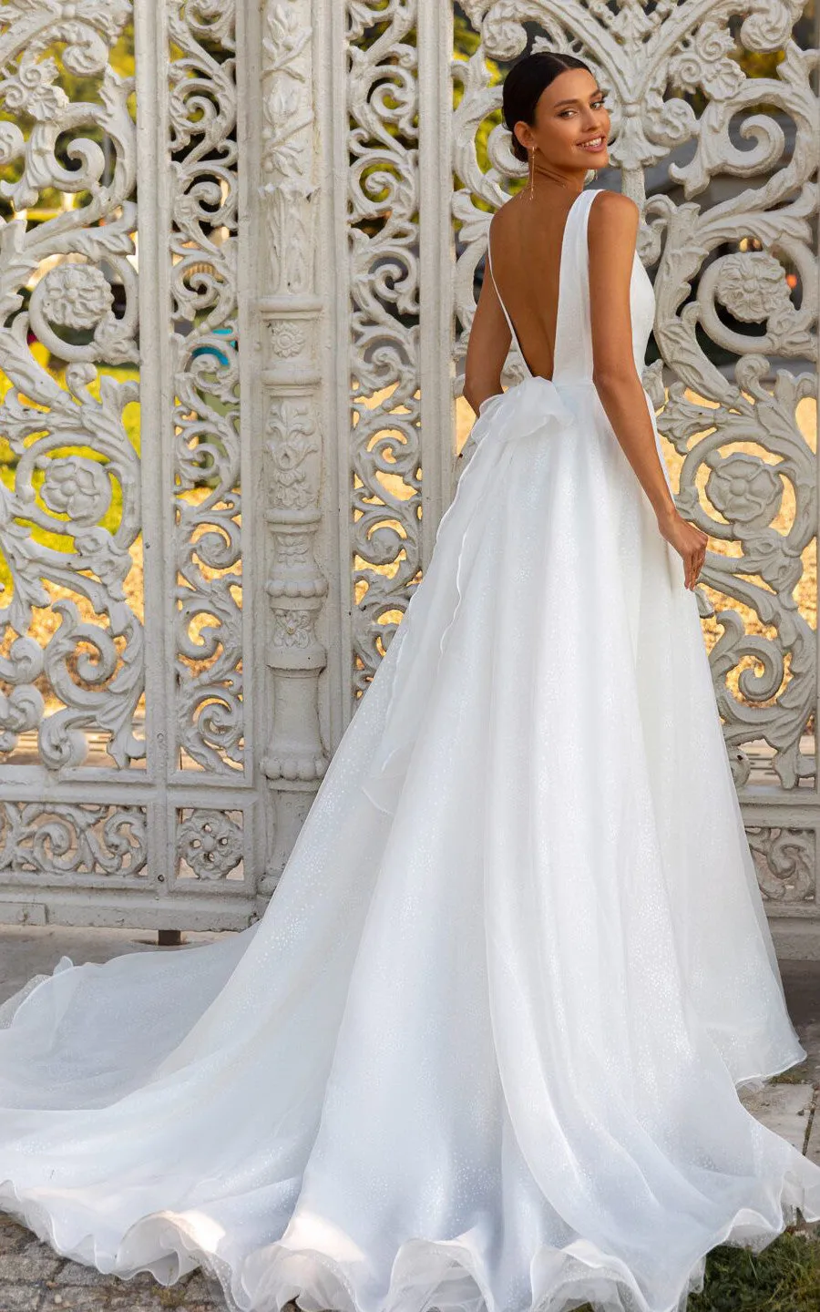 Elegant V-neck Ball Gown Chiffon Chapel Train Wedding Dress with Sash-716050
