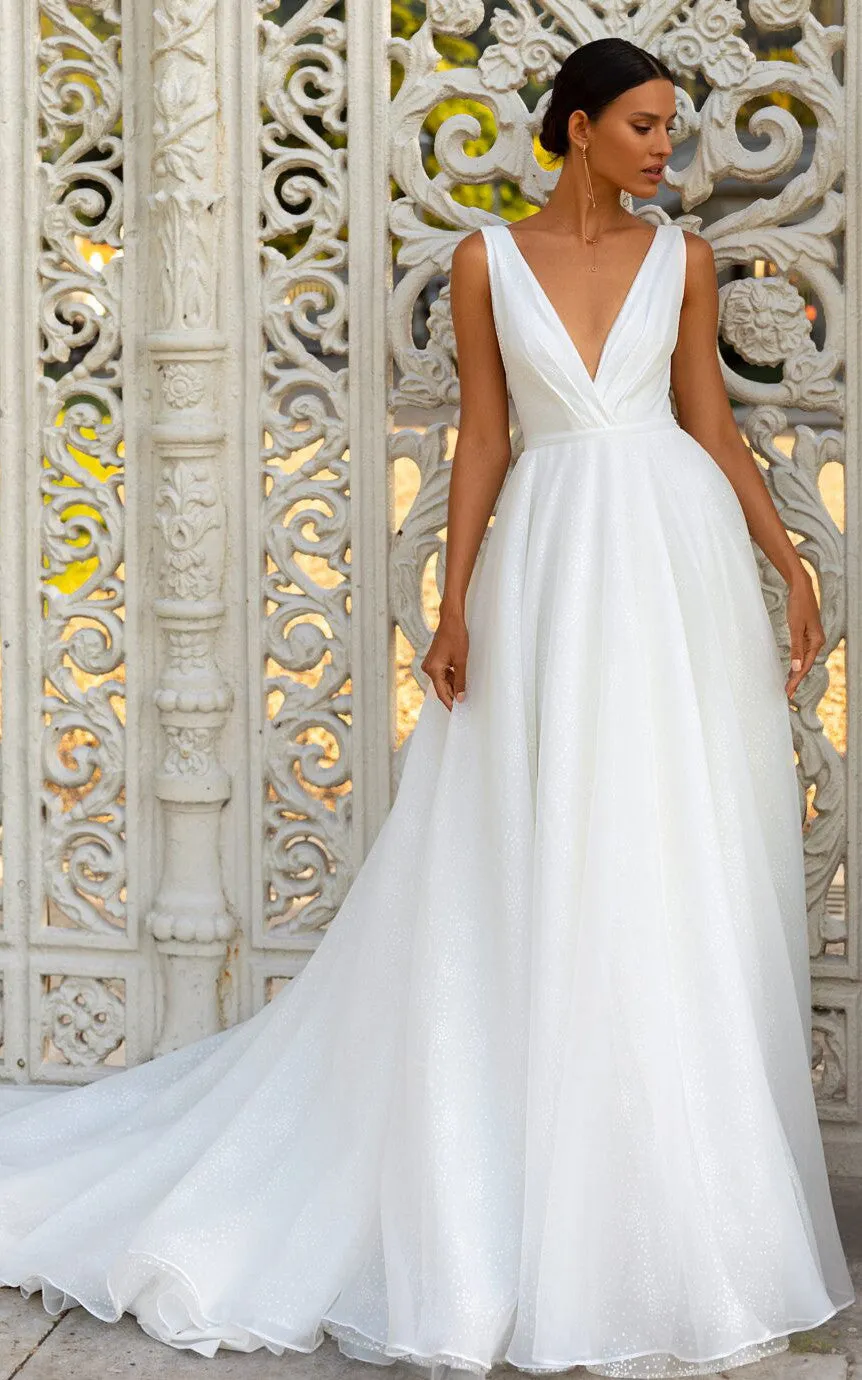 Elegant V-neck Ball Gown Chiffon Chapel Train Wedding Dress with Sash-716050