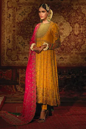 Embellished Indian Wedding Wear Yellow Kalidar Frock