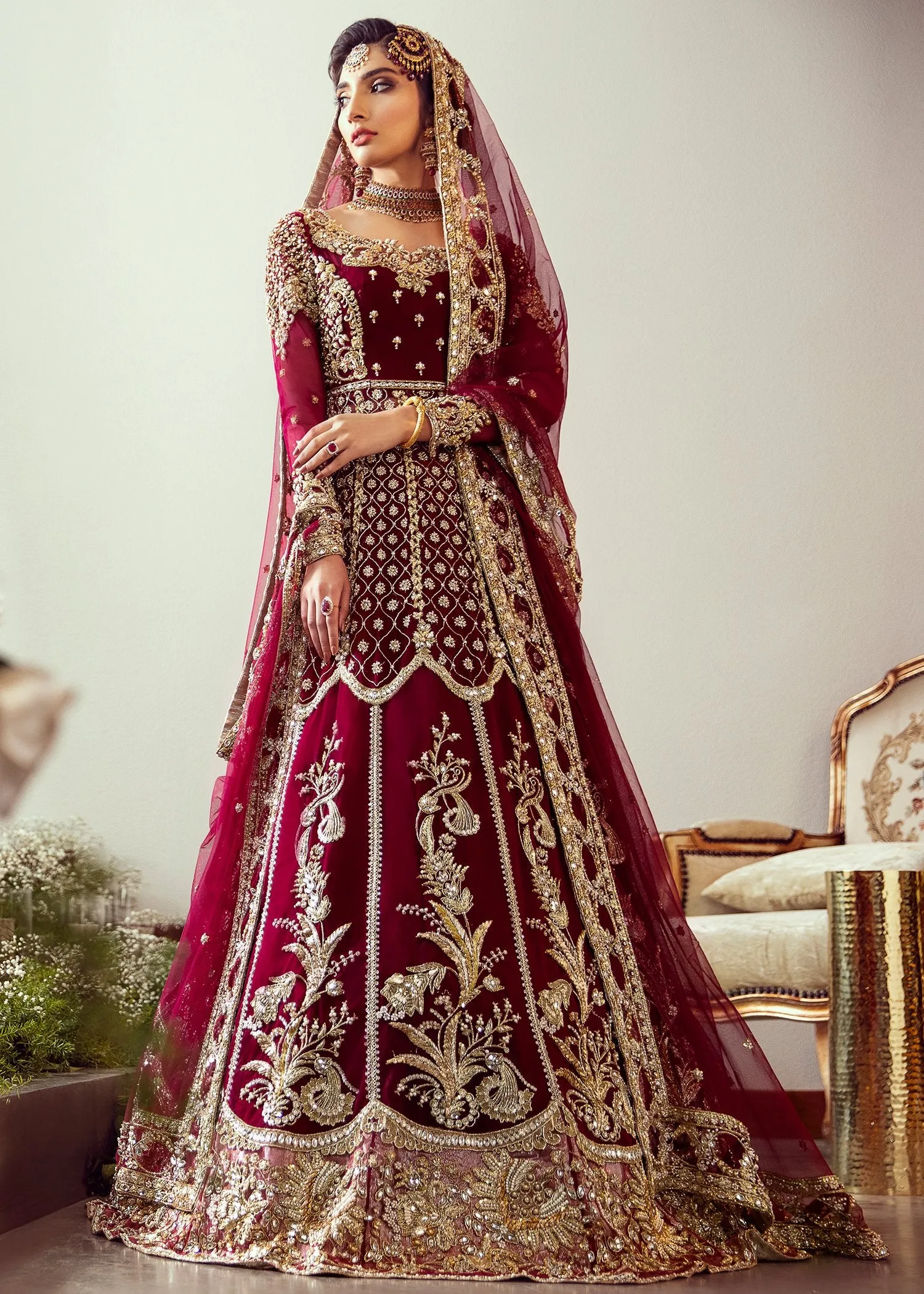 Embroidered Maroon Bridal Lehnga for Wedding #N7051