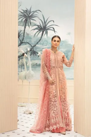 Embroidered Net Eid Dress in Peach Color #N0015