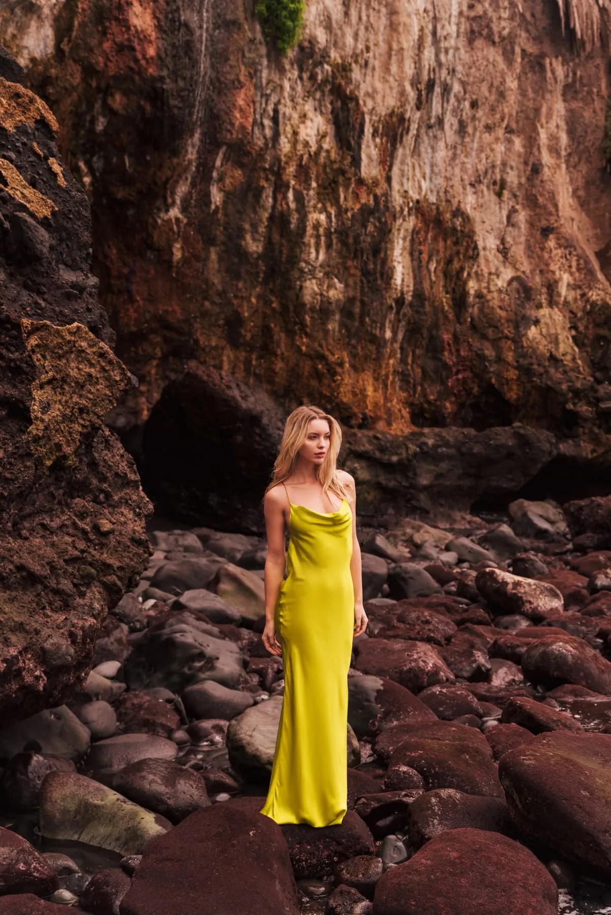 Fara Satin Long Dress Cyber Lime
