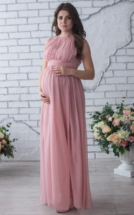 Floor-length Sleeveless Sleeve Chiffon Maternity Dress-106269