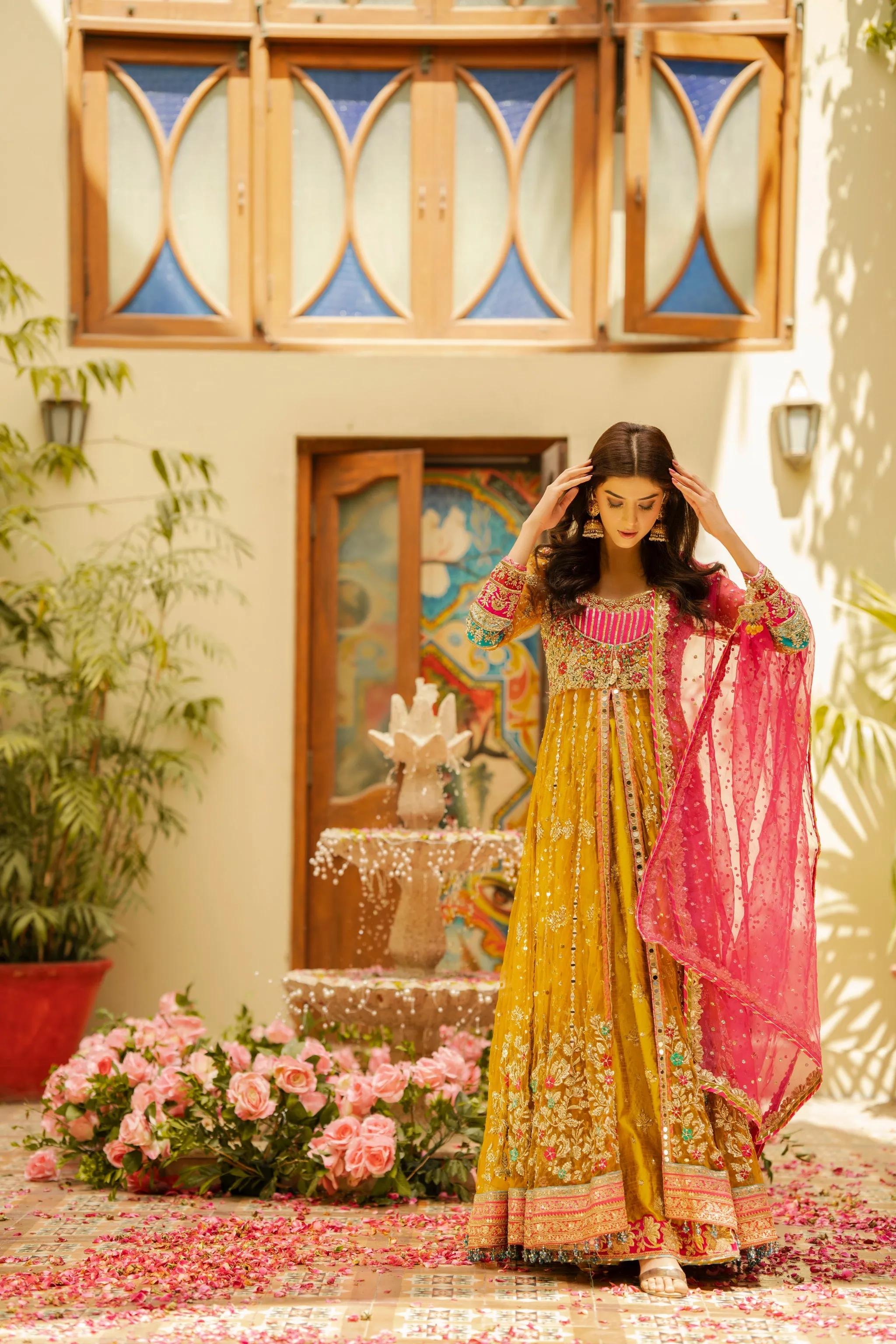 Frock Lehenga Yellow Pakistani Bridal Dress for Mehndi