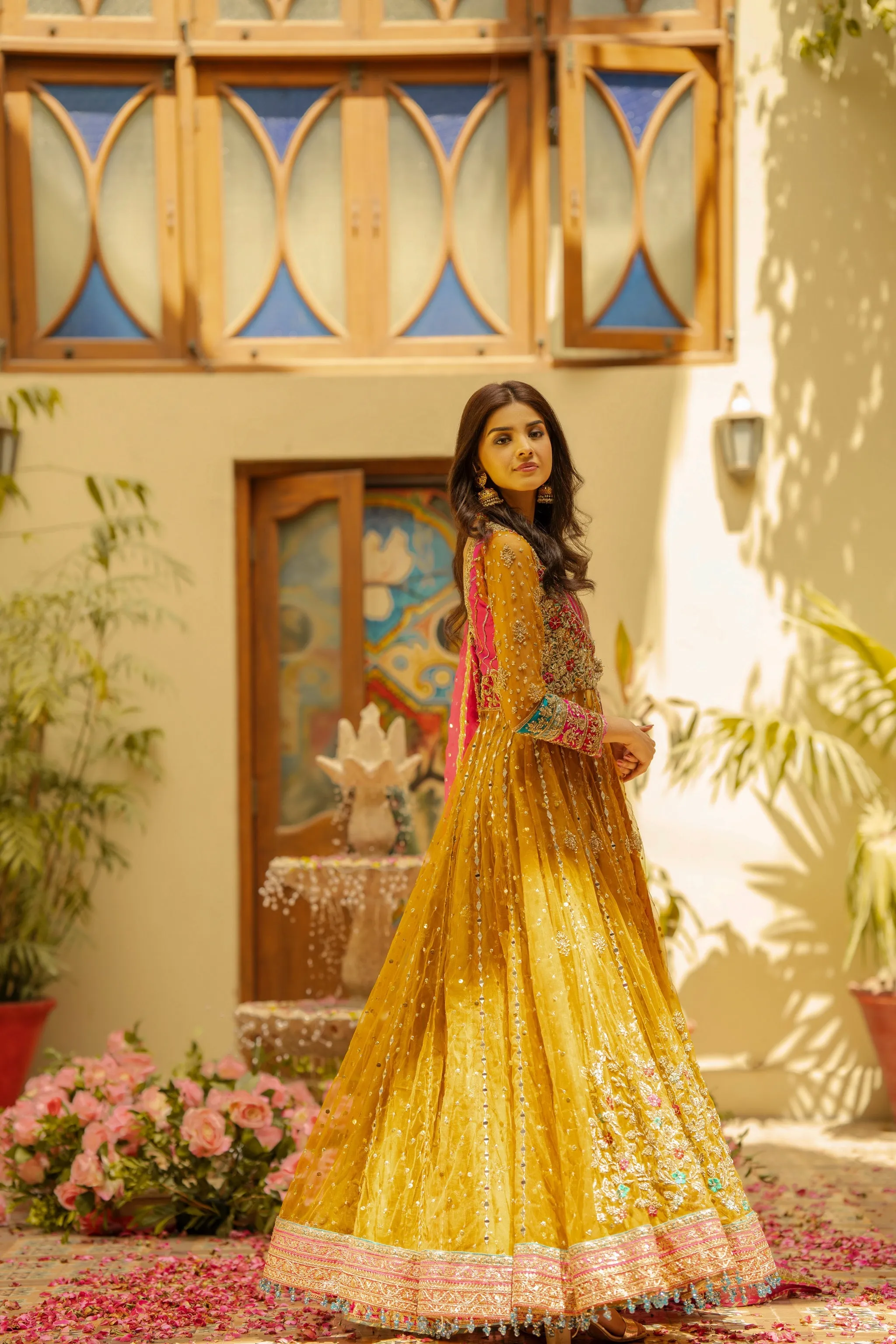 Frock Lehenga Yellow Pakistani Bridal Dress for Mehndi