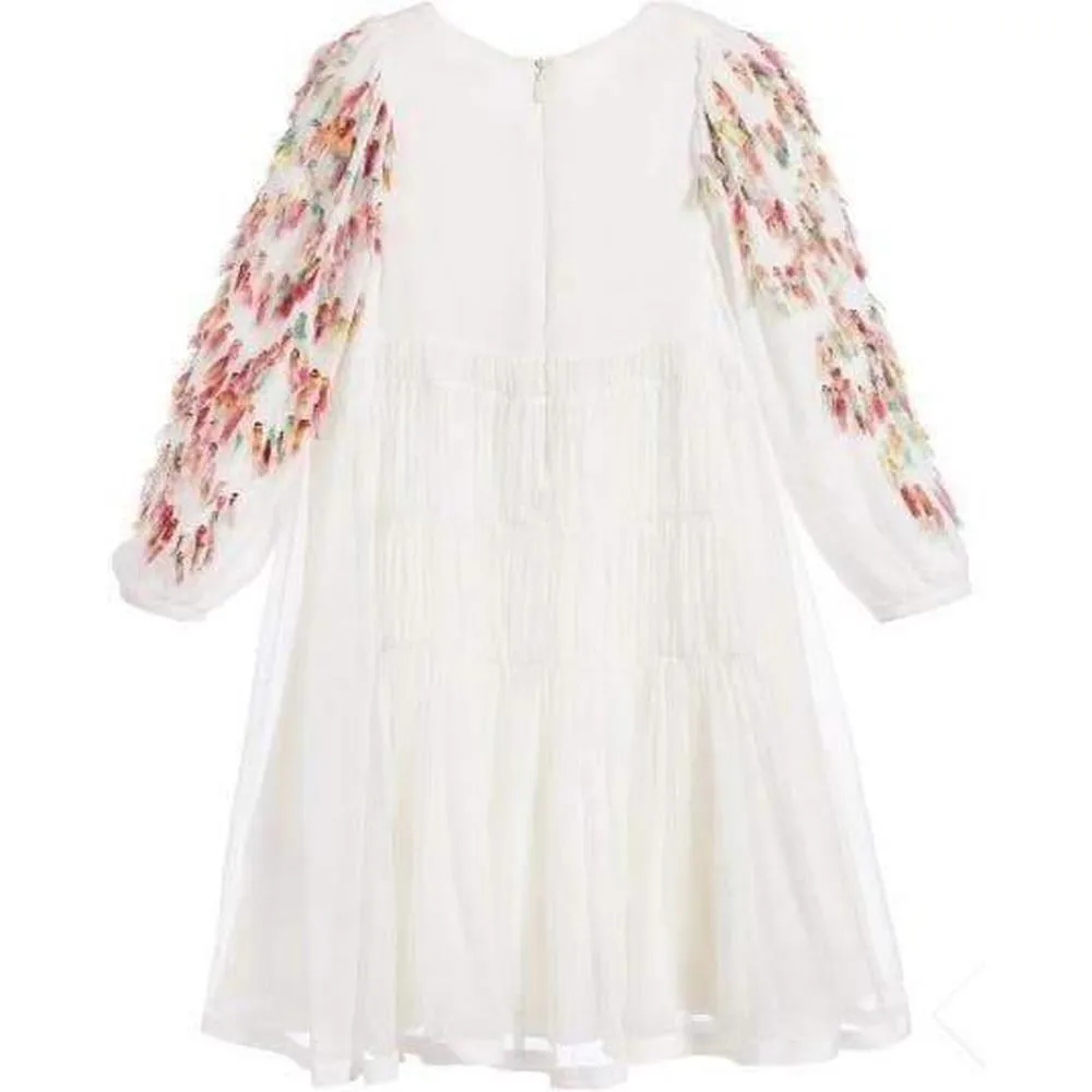 Girls Ivory Silk Dress