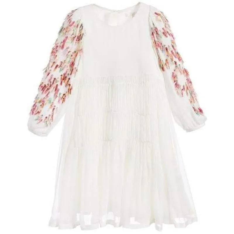 Girls Ivory Silk Dress