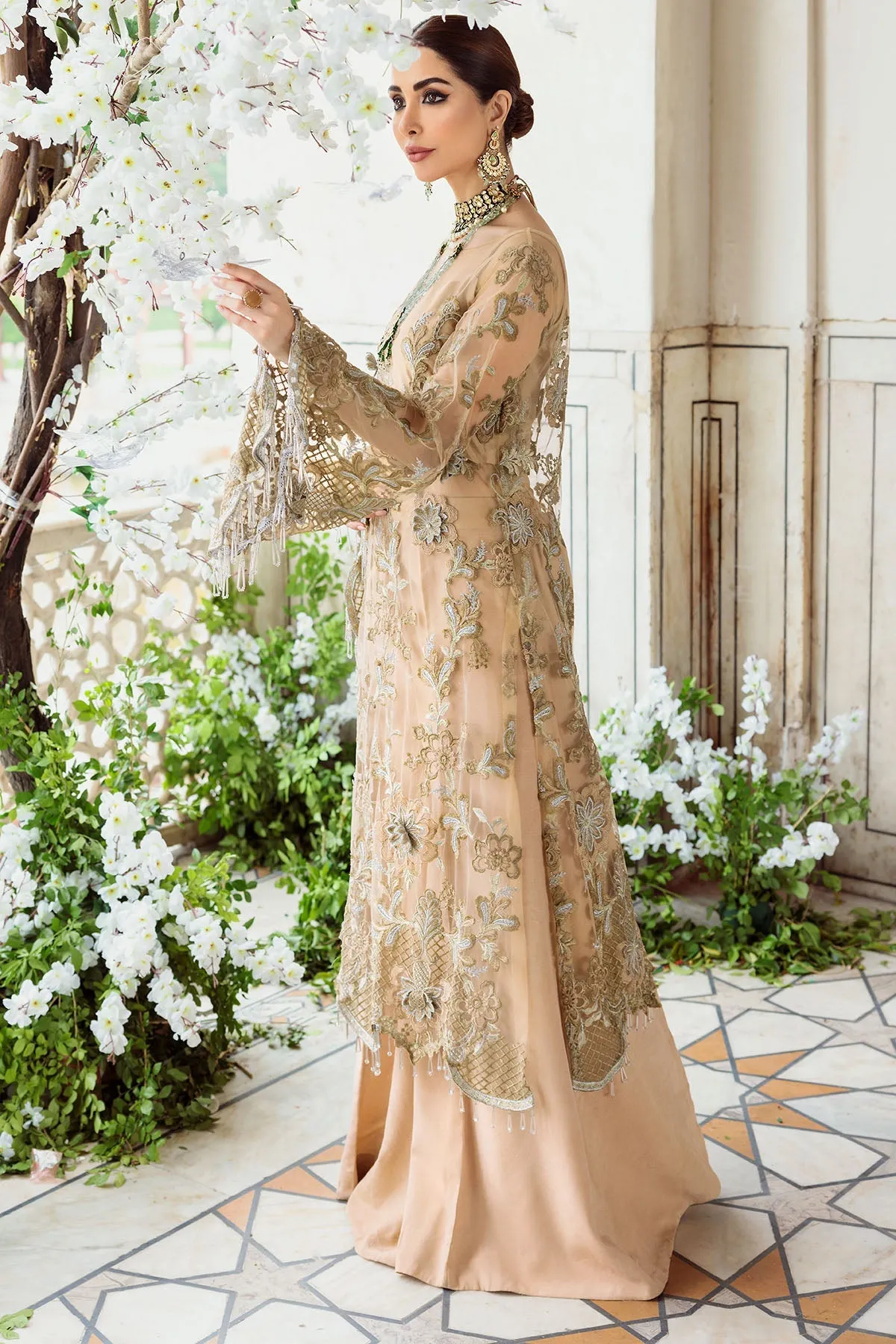 Gold Embroidered Silk Shirt with Sharara Pakistani Eid Dress